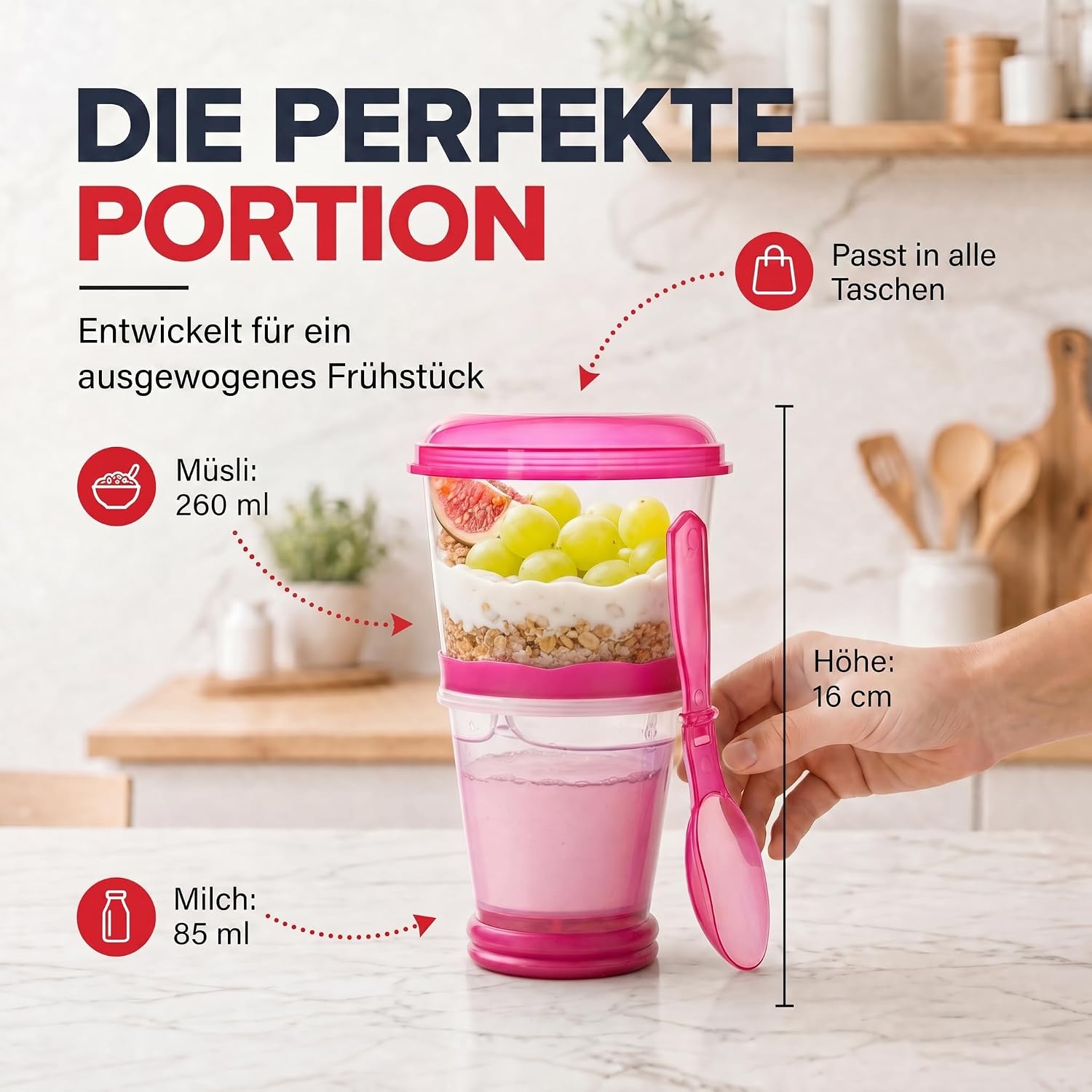 Müsli-to-Go Becher mit Löffel - Dein auslaufsicherer Snack-Begleiter
