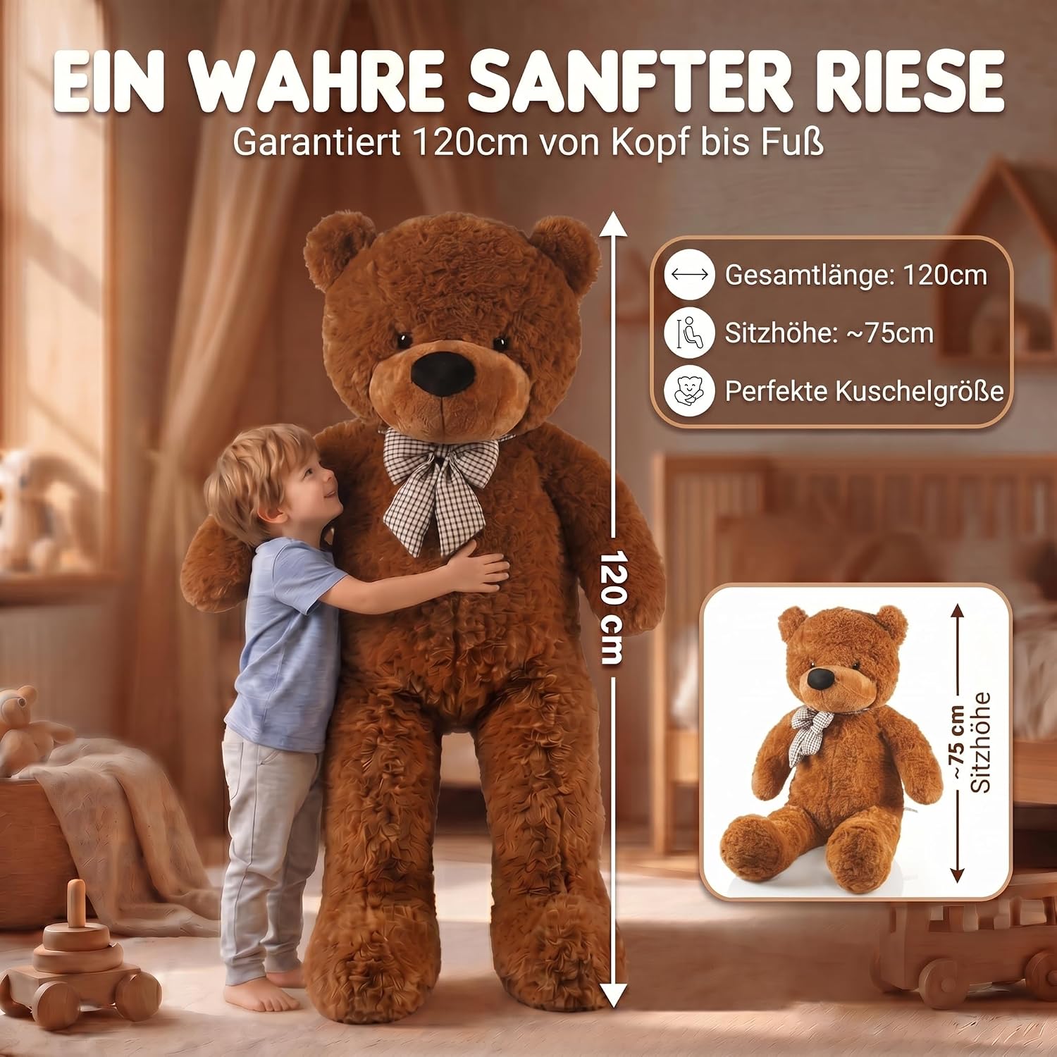 Riesen Teddybär 120 cm XXL – Kuscheliger Plüschbär Hellbraun
