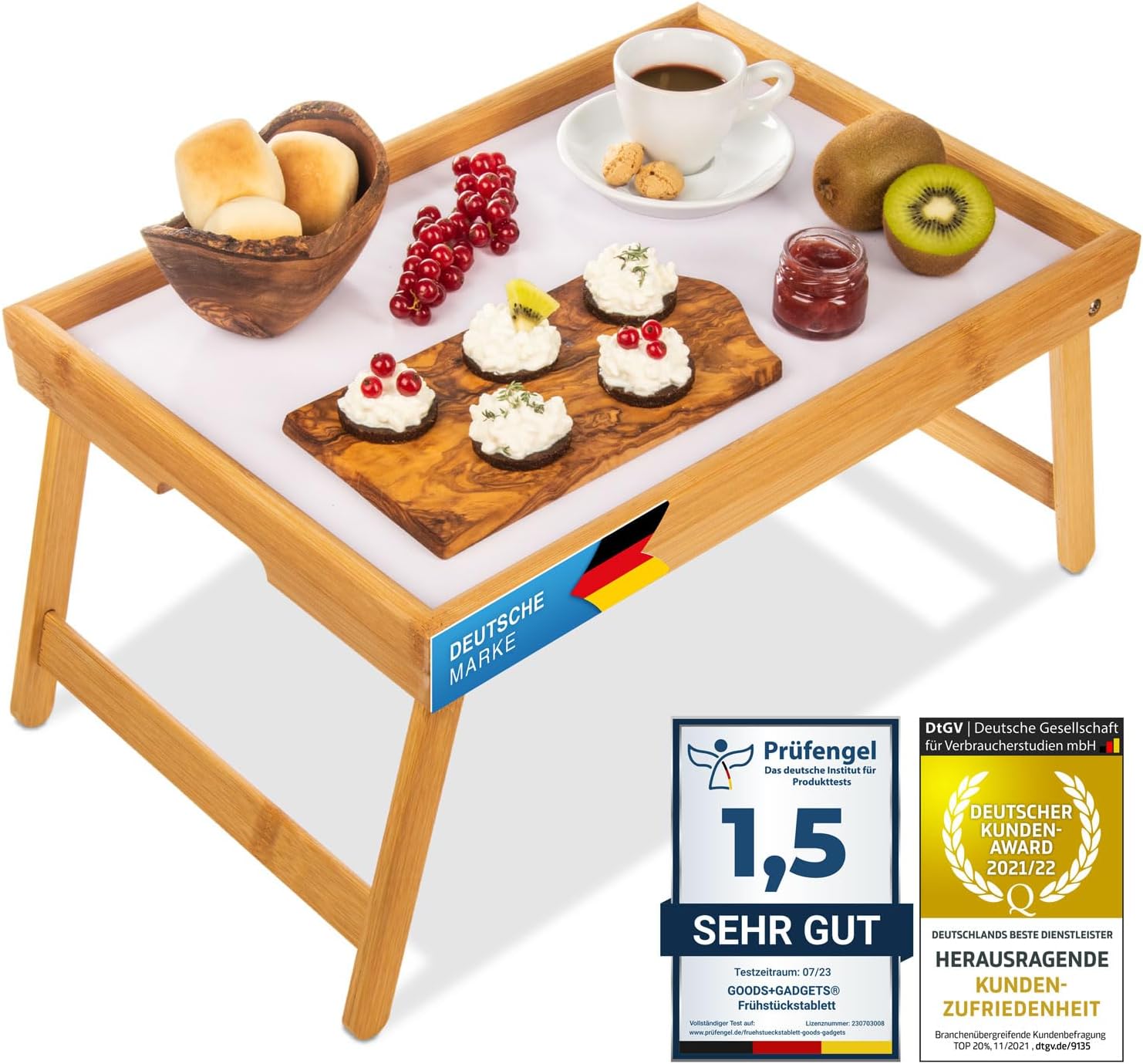 Klappbares Serviertablett aus Bambus für Frühstück im Bett