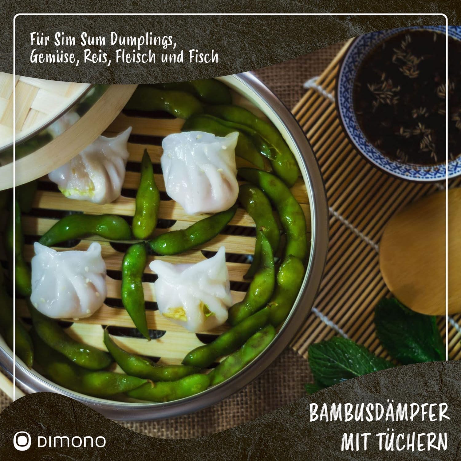 Bambus Dampfgarer 20cm - 2 Etagen Asia-Dampfkorb mit Edelstahl-Ring