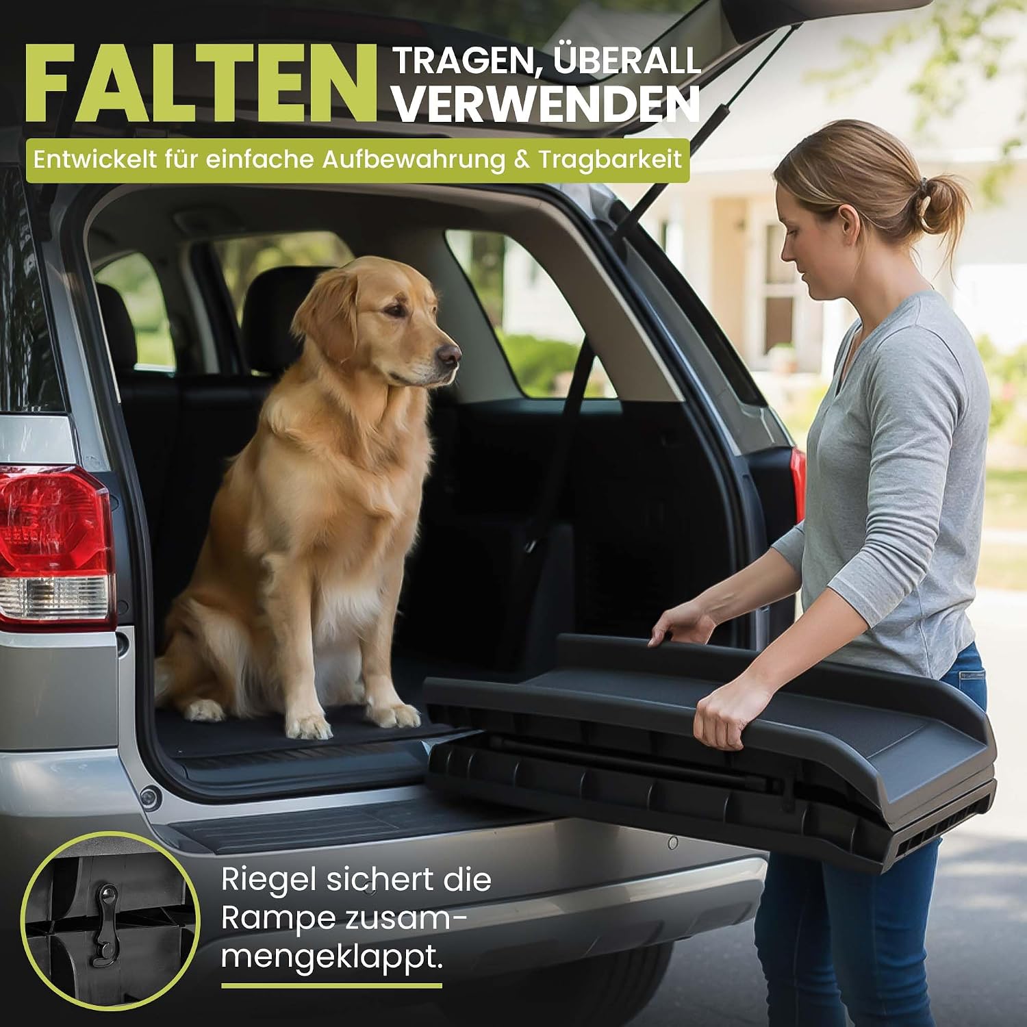 Hunderampe klappbar – Faltbare Auto-Einstiegshilfe für Hunde (90kg)