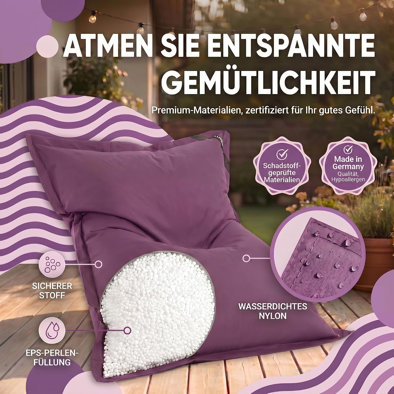 LazyBag XXL Sitzsack - Wasserfestes Outdoor Sitzkissen 180x140 cm