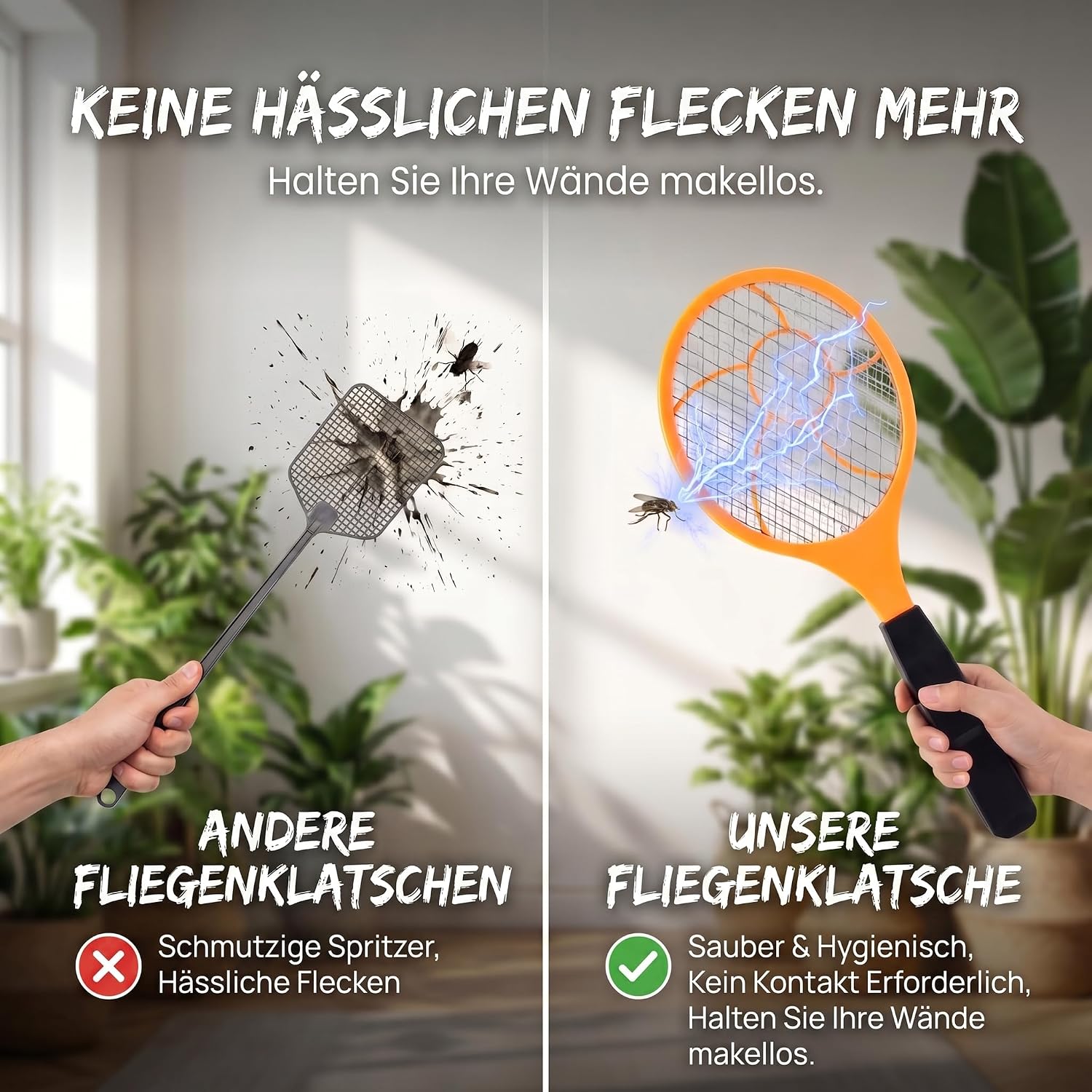 Elektrische Fliegenklatsche 3er Set - Insektenvernichter für Zuhause