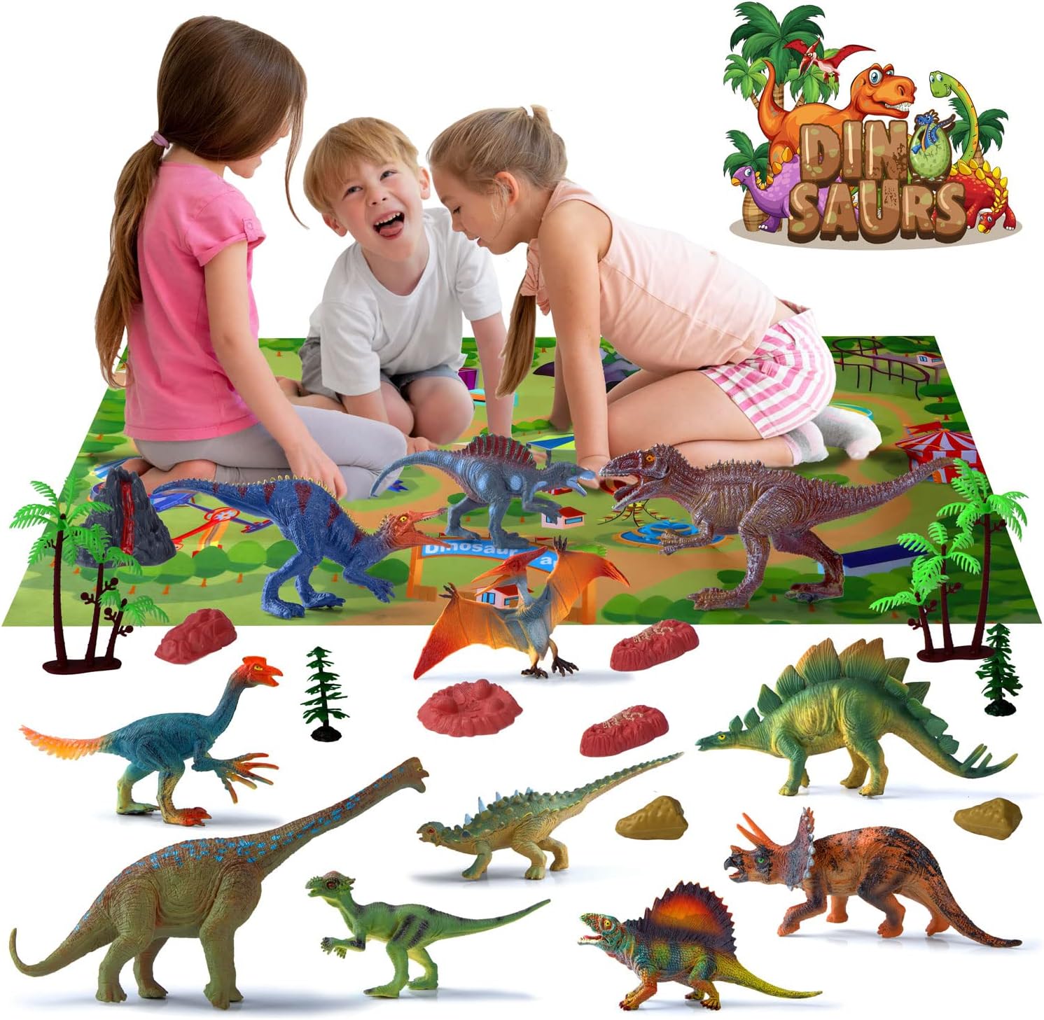 Dino Spiel-Set mit Spielmatte & Box - Robustes Kinder-Geschenk