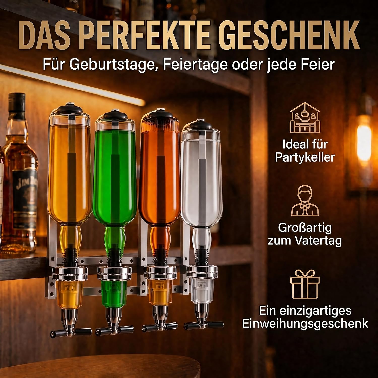 4-fach Wand-Spirituosenspender - Hochwertiger Bar-Butler & Portionierer