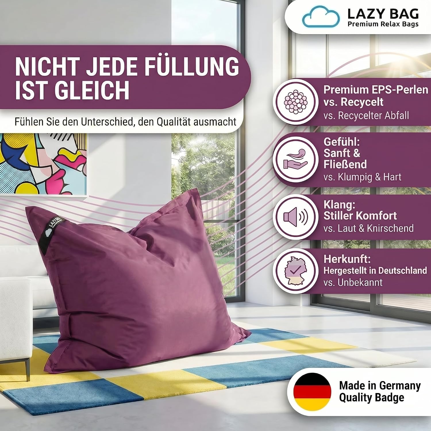 LazyBag Outdoor Sitzsack Junior – Wasserfestes Sitzkissen für Kinder