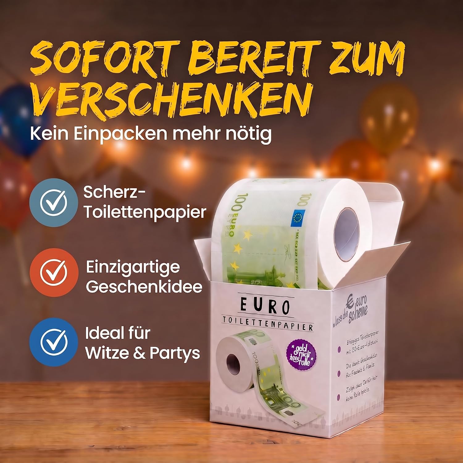100€-Schein Toilettenpapier - Lustiges Geschenk & Scherzartikel