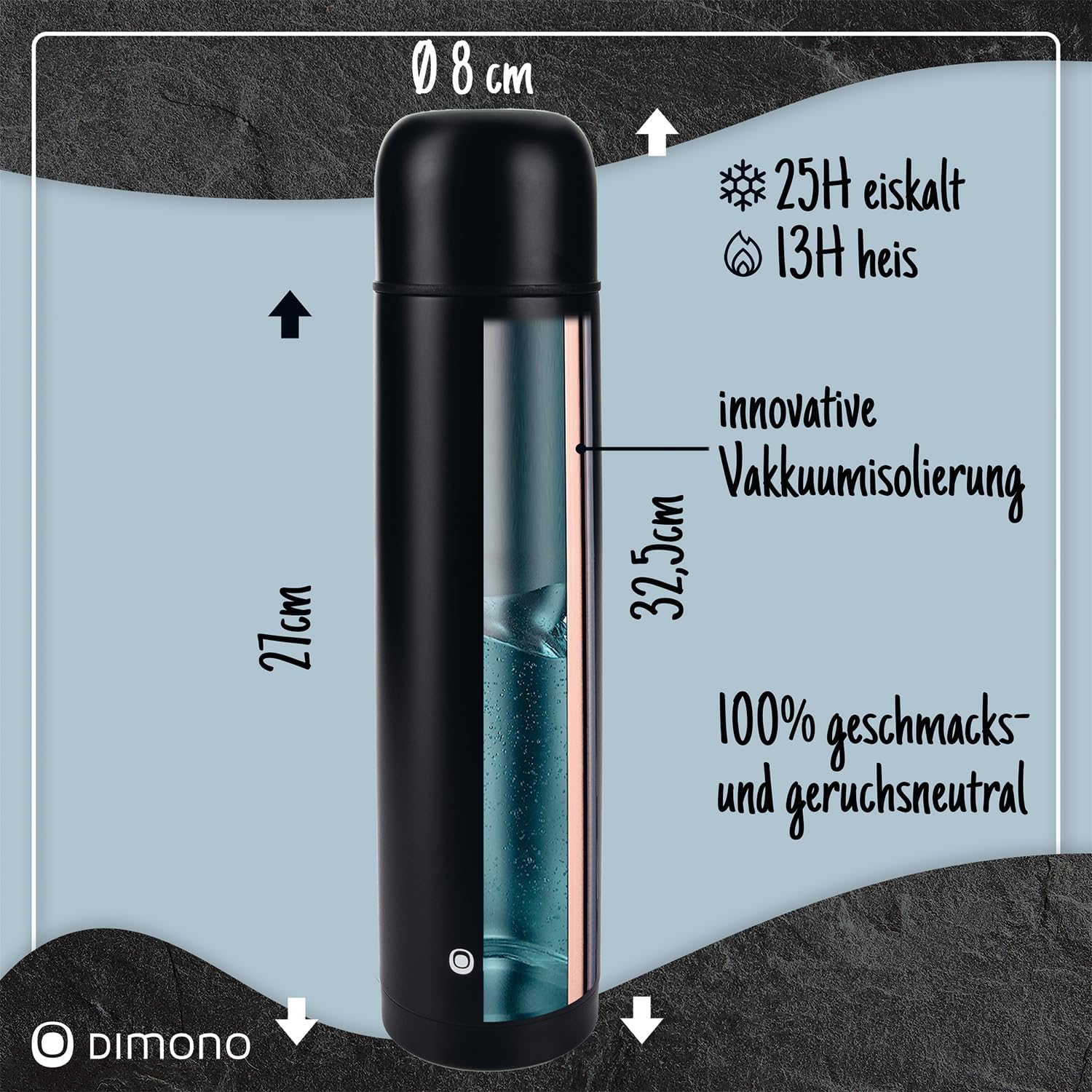 Edelstahl Thermoskanne 1L - Auslaufsichere Isolierflasche 12h heiß