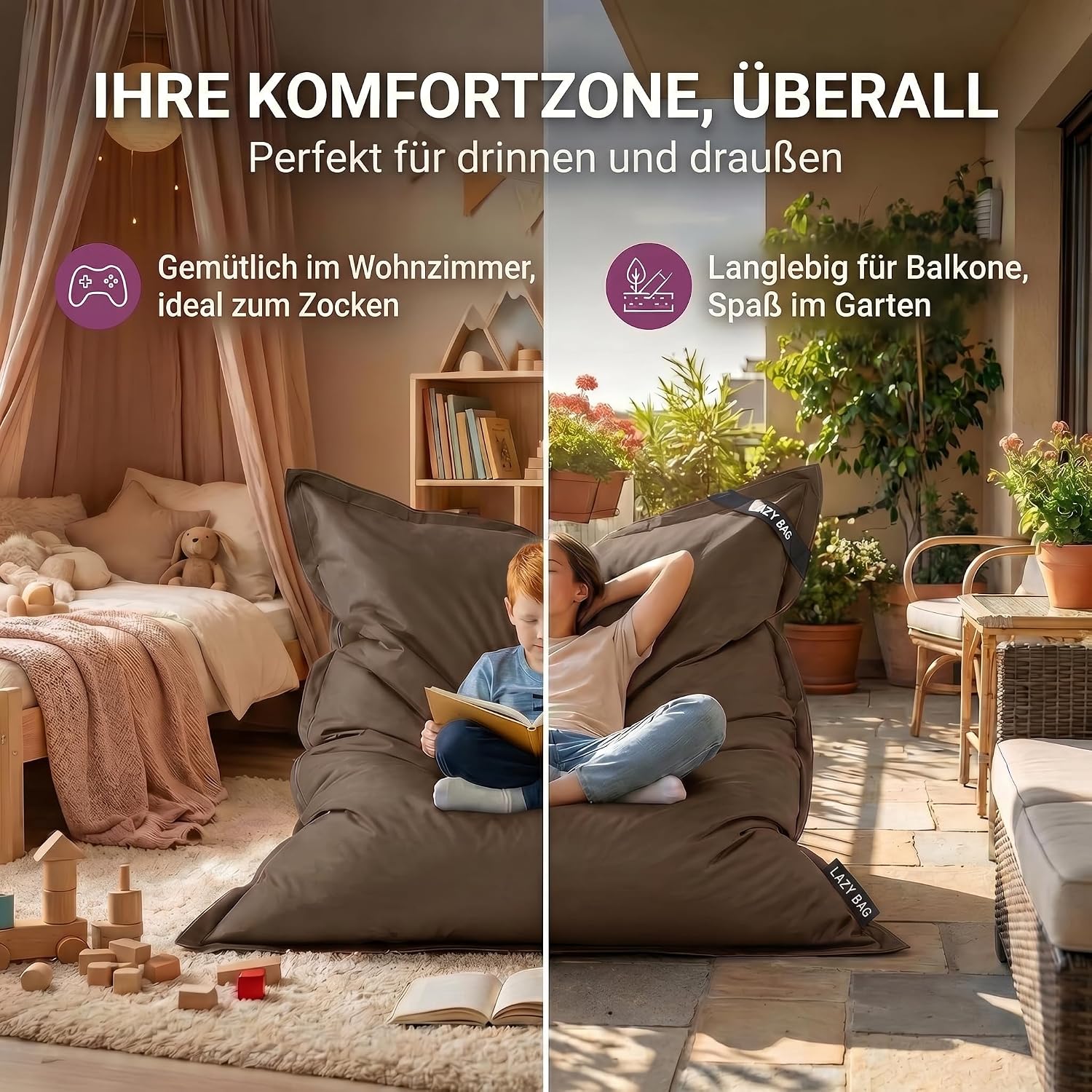 LazyBag Outdoor Sitzsack Junior – Wasserfestes Sitzkissen für Kinder