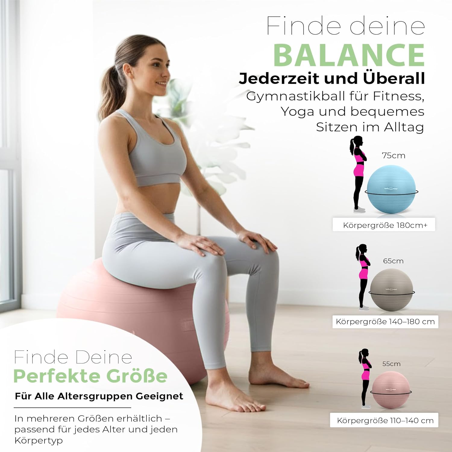 Body & Mind Gymnastikball mit Pumpe - Anti-Burst Pilates & Sitzball