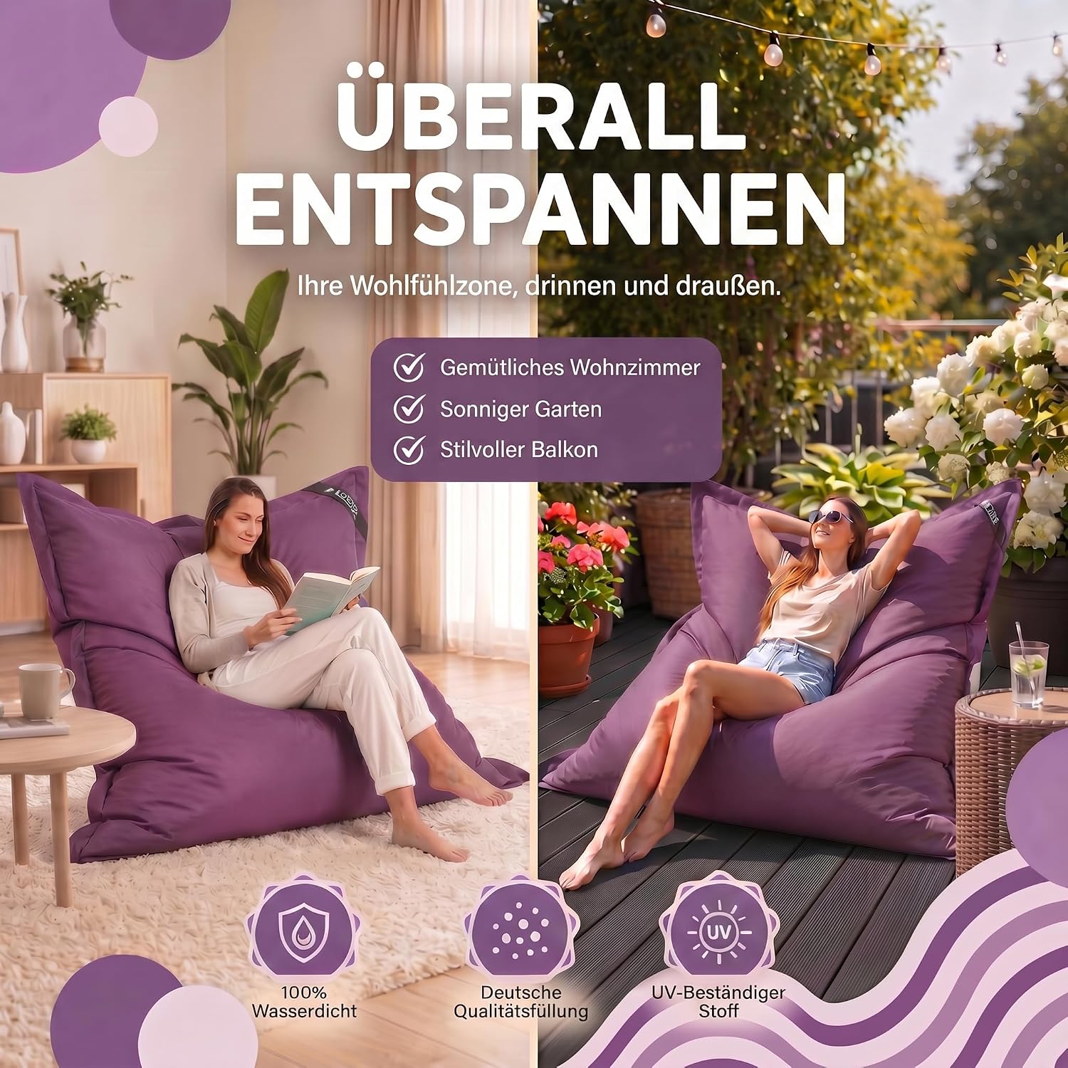 LazyBag XXL Sitzsack - Wasserfestes Outdoor Sitzkissen 180x140 cm