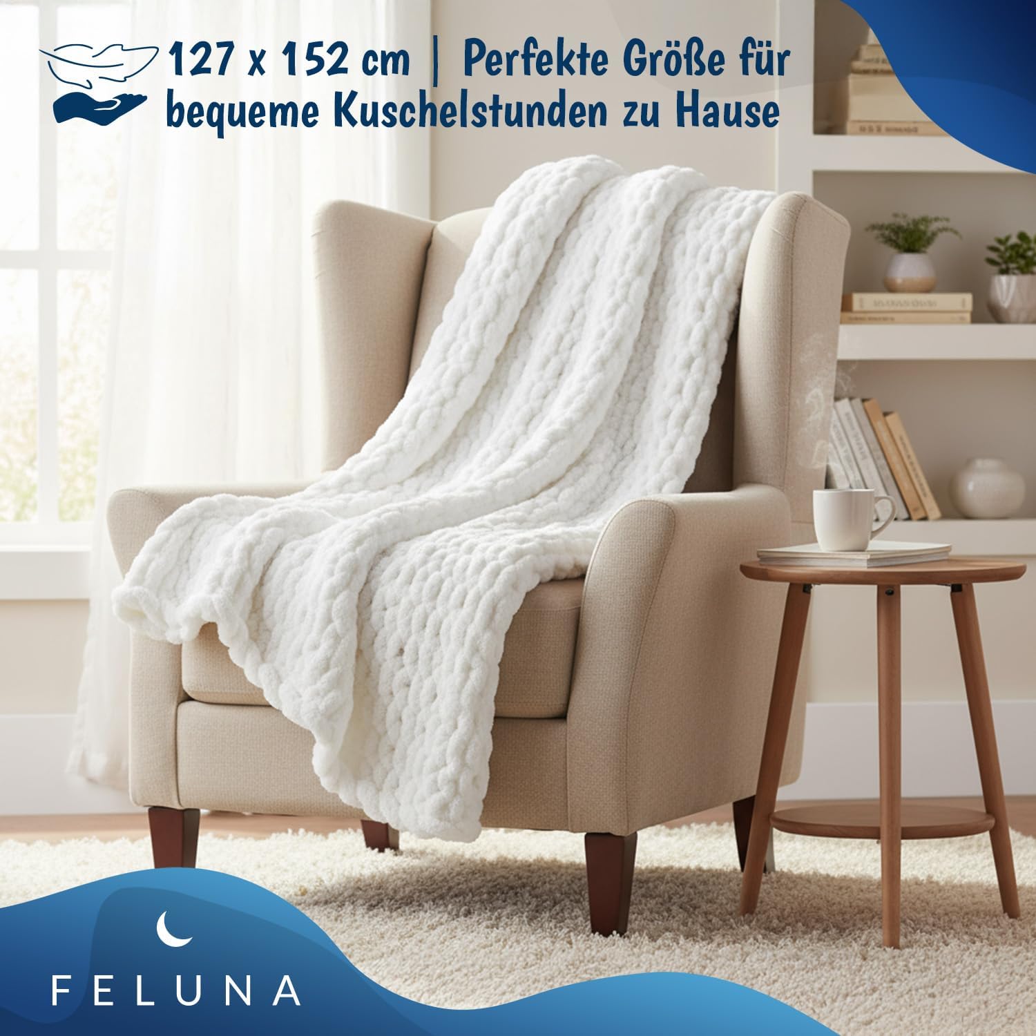 Feluna Grob gestrickte Kuscheldecke – Flauschige Wohndecke XXL