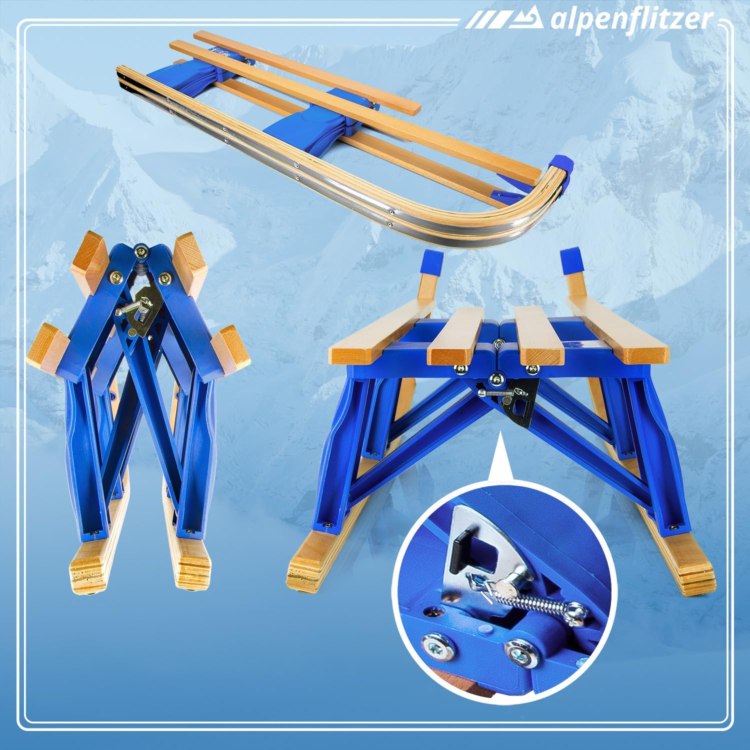 Klappbarer Holzschlitten 110 cm - Robuster Davoser Rodel