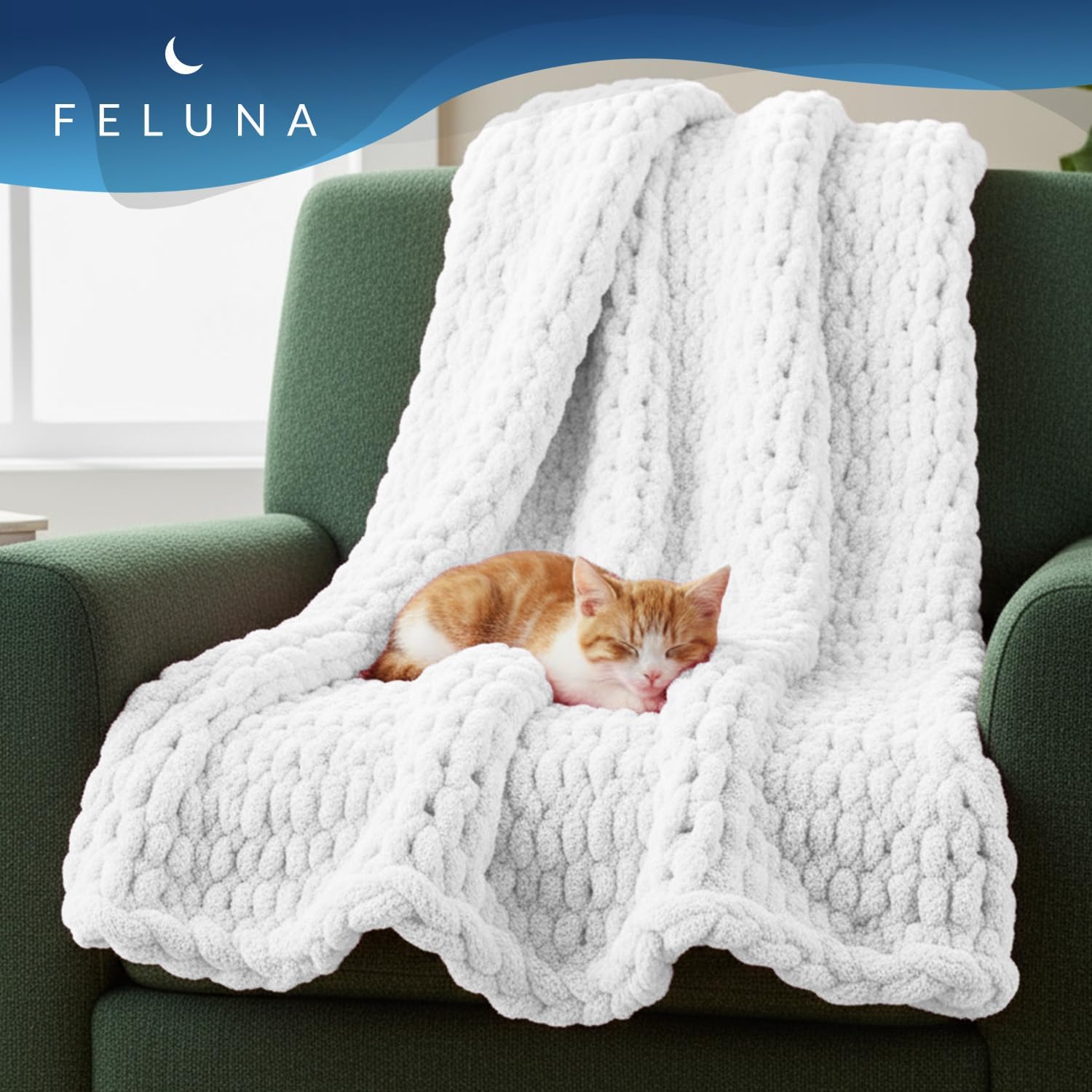 Feluna Grob gestrickte Kuscheldecke – Flauschige Wohndecke XXL