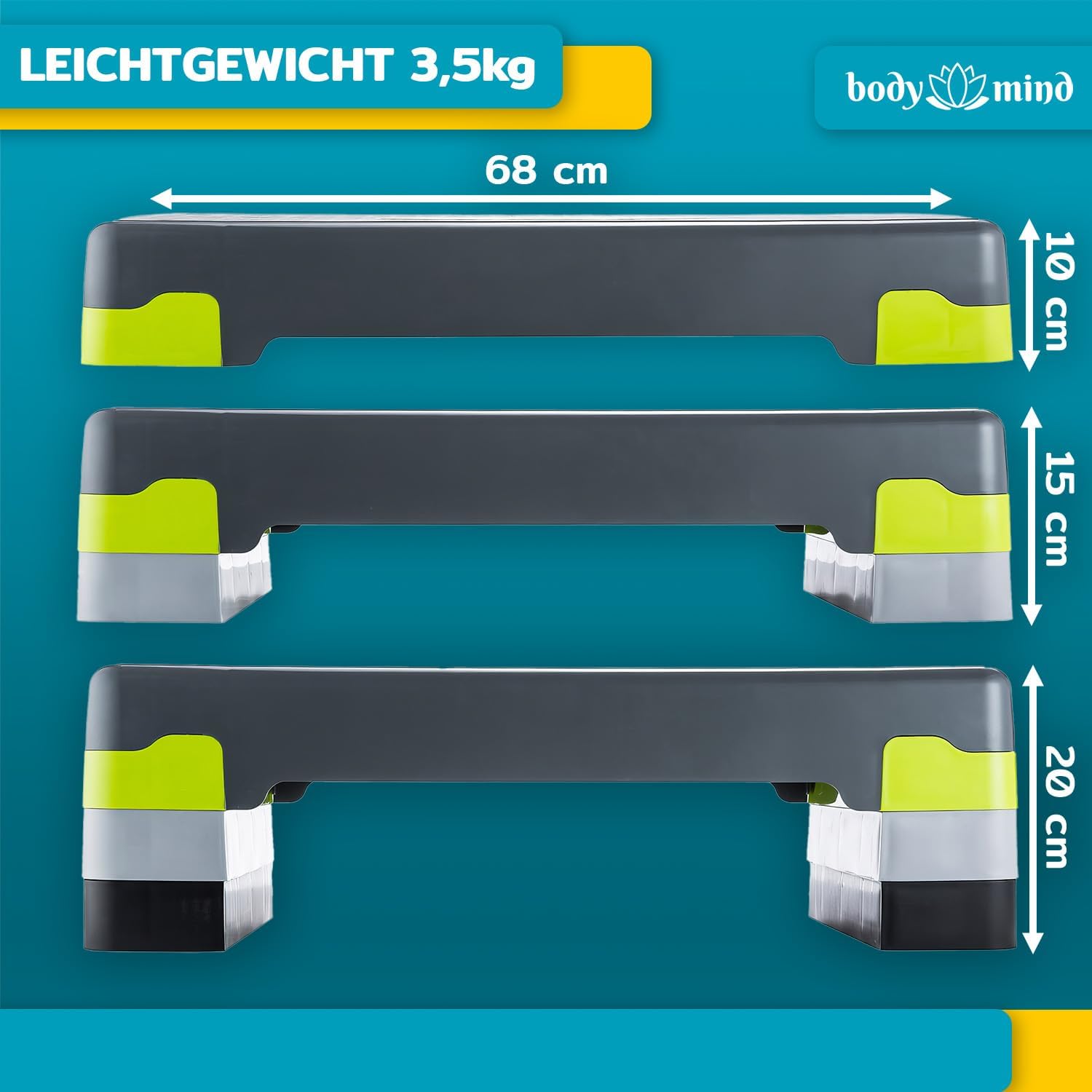 Aerobic Stepper – 3-Stufen Steppbrett mit Anti-Rutsch-Matte