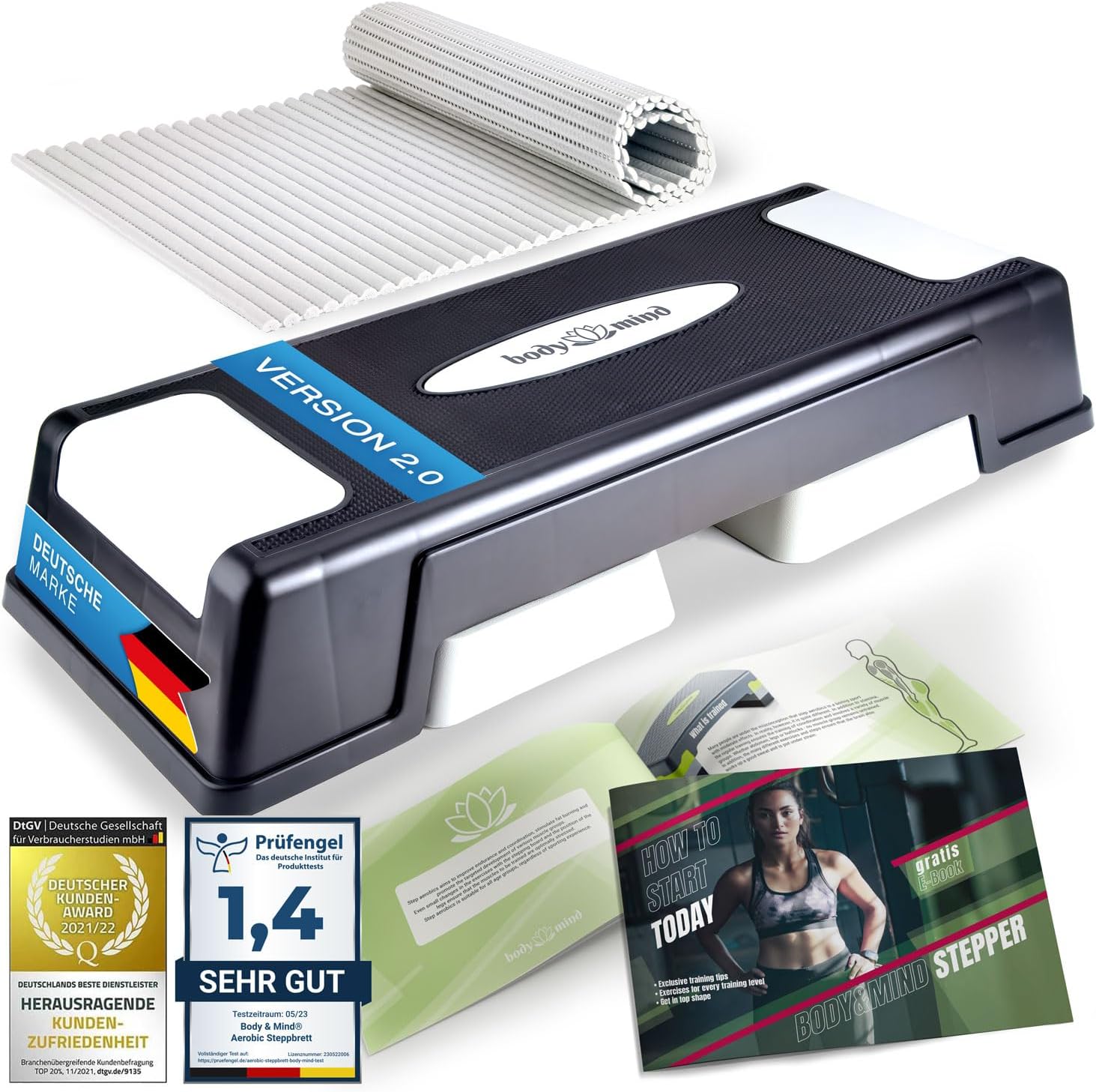 Aerobic Stepper – 3-Stufen Steppbrett mit Anti-Rutsch-Matte