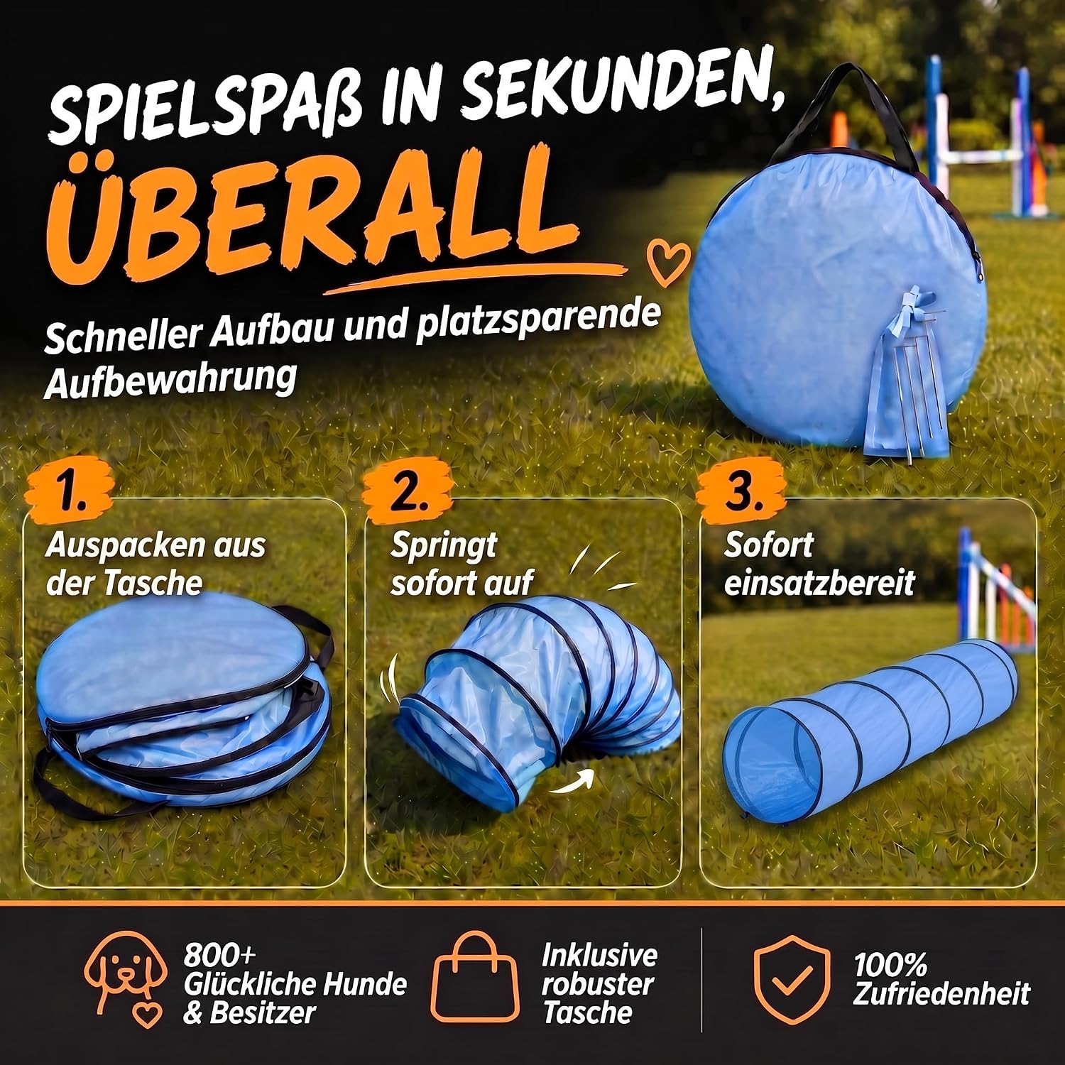 Hunde Agility Tunnel Set 500 cm - Spieltunnel mit Hürden
