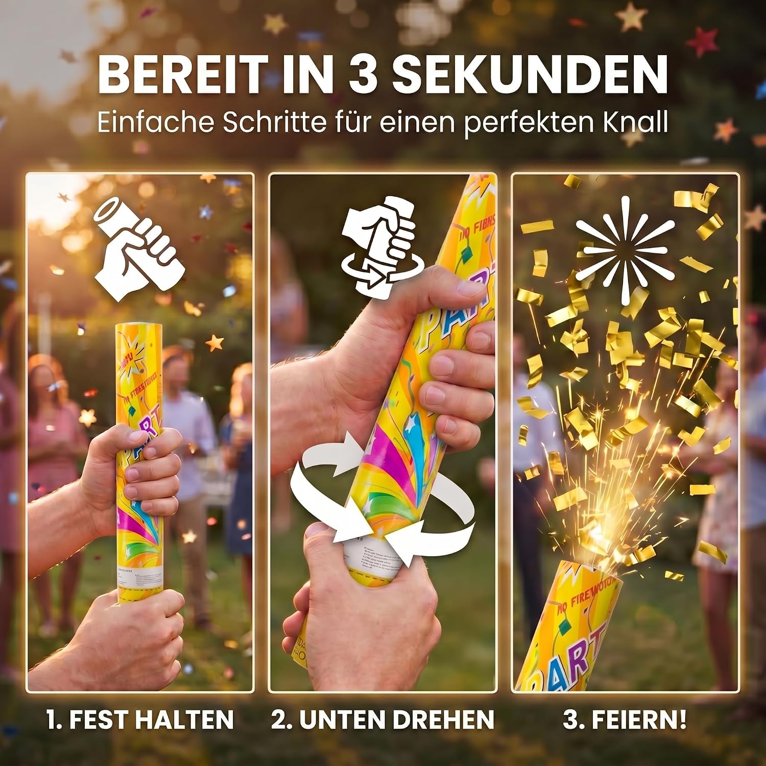 Konfettikanone XXL 60cm Gold Metallic - Party-Shooter für Events