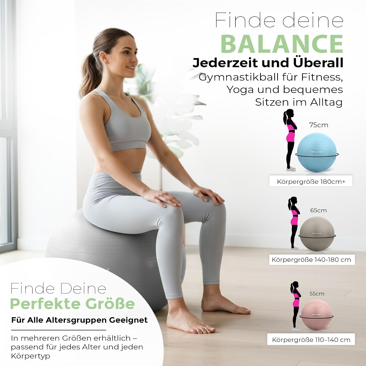 Body & Mind Gymnastikball mit Pumpe - Anti-Burst Pilates & Sitzball
