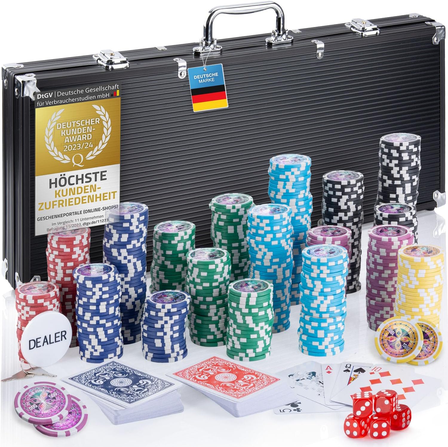 Profi Pokerset mit 500 Chips & Alu-Koffer – Casino-Feeling für Zuhause