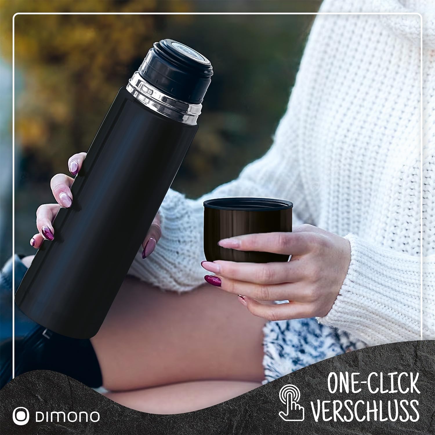 Edelstahl Thermoskanne 1L - Auslaufsichere Isolierflasche 12h heiß