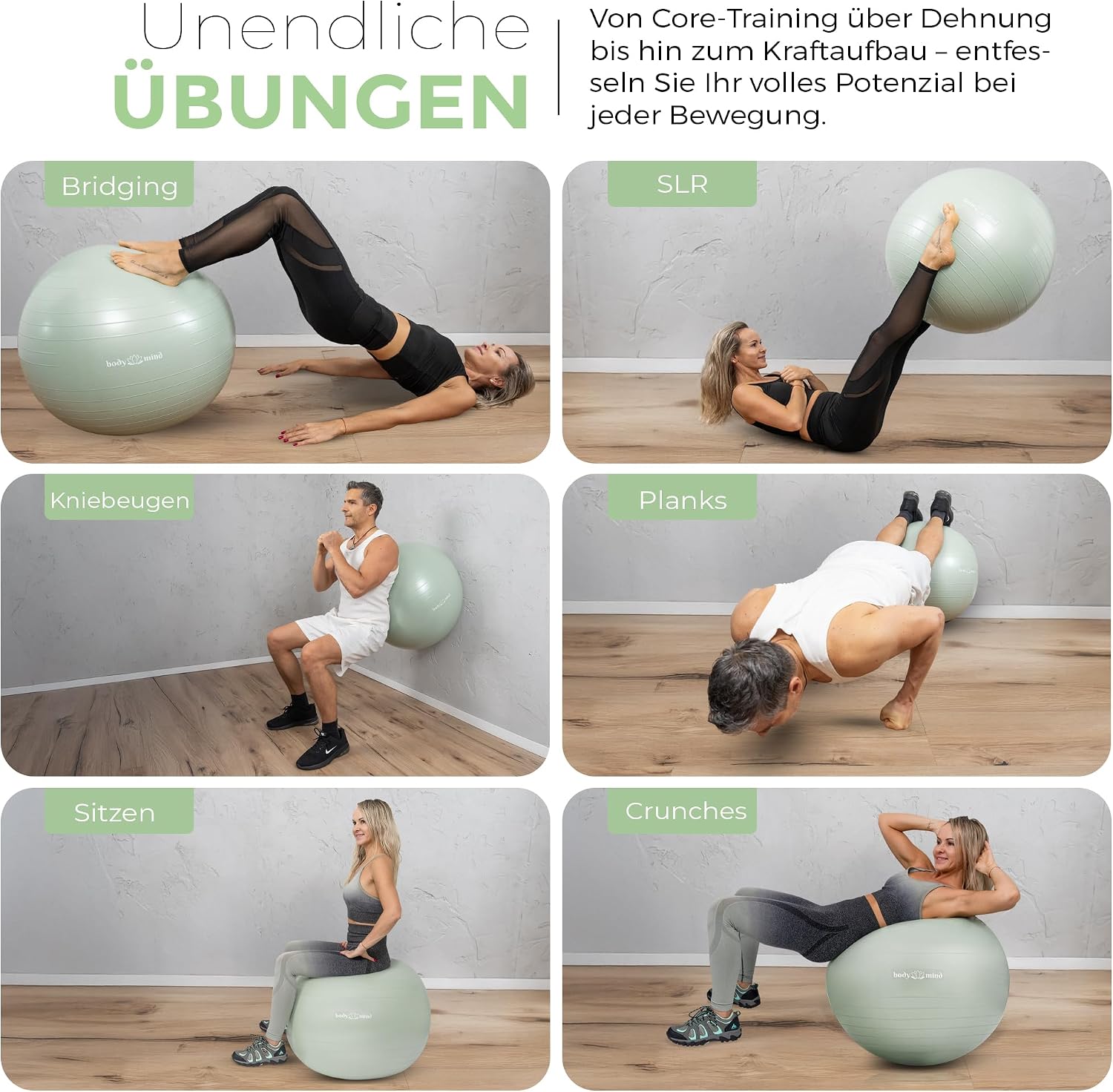 Body & Mind Gymnastikball mit Pumpe - Anti-Burst Pilates & Sitzball