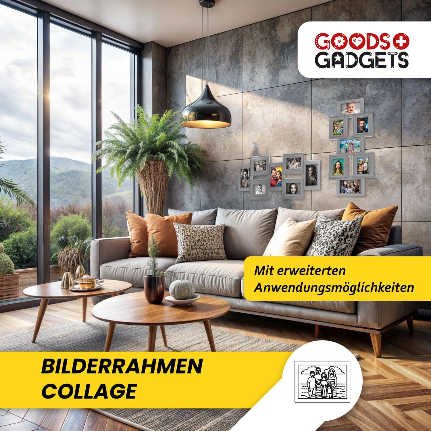 Bilderrahmen-Collage Grau – Wand-Galerierahmen für 7 Fotos