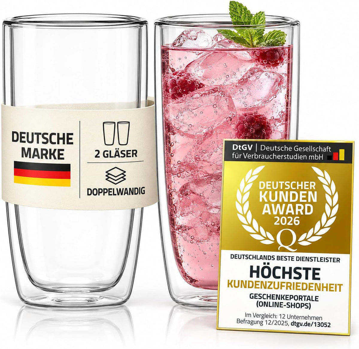 Dimono doppelwandige Trinkgläser 400 ml, 2er-Set, Amazon-Hero