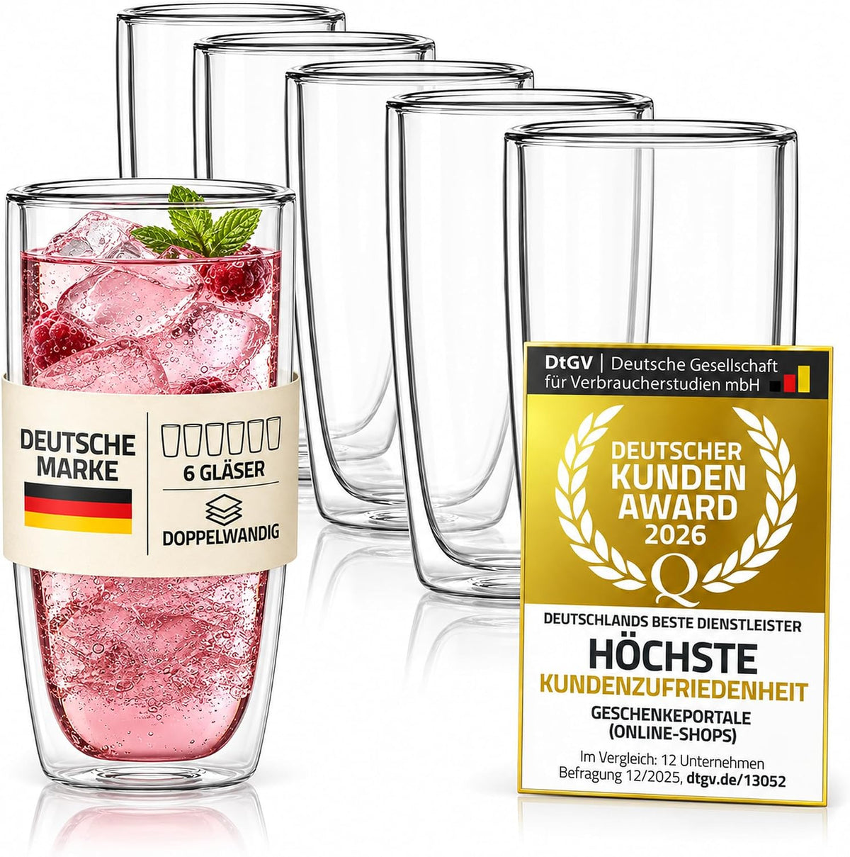 Dimono doppelwandige Trinkgläser 450 ml, 6er-Set, Amazon-Hero