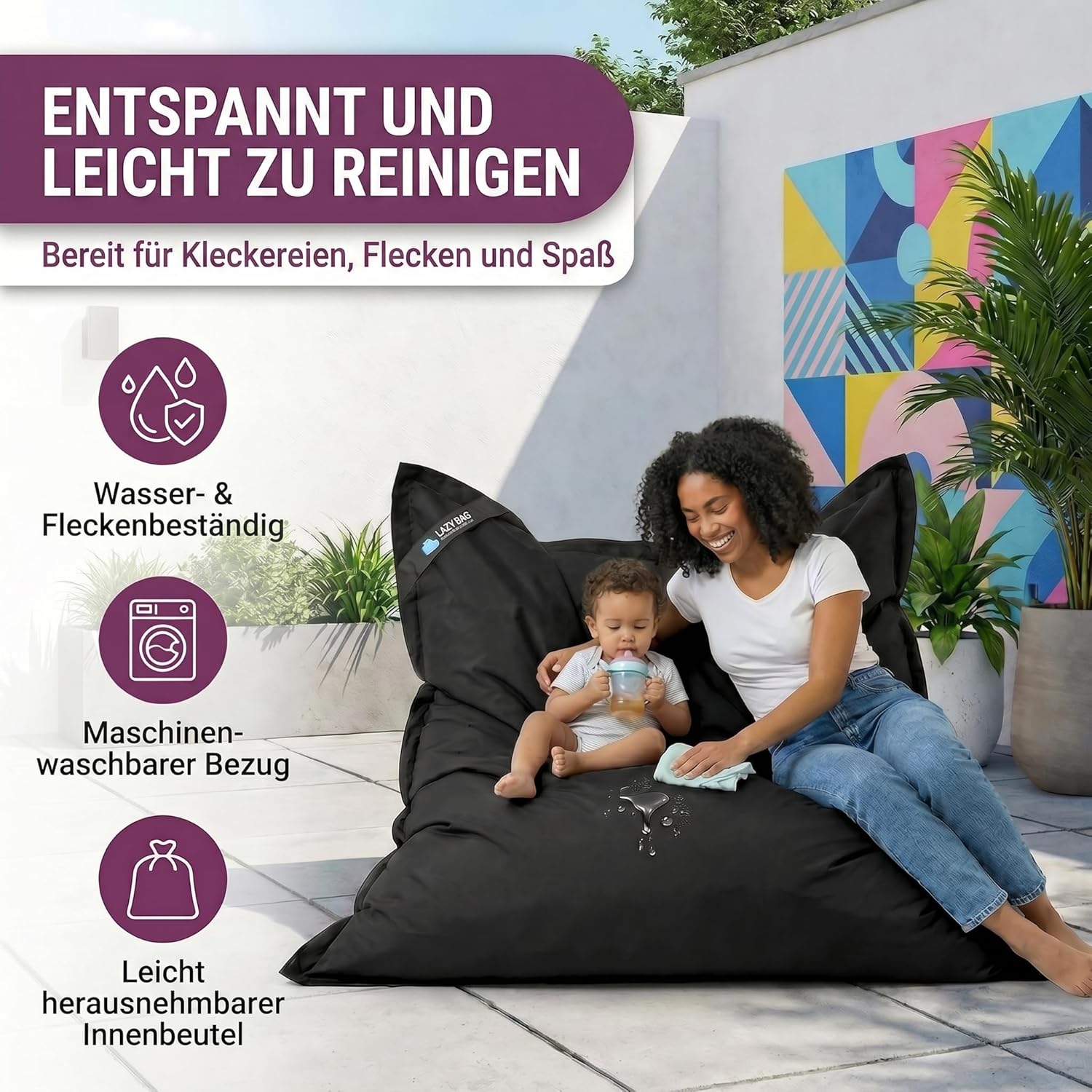 LazyBag Outdoor Sitzsack Junior – Wasserfestes Sitzkissen für Kinder