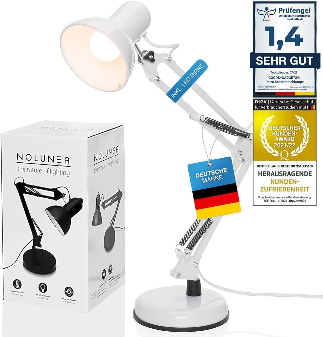 Retro Schreibtischlampe - Vintage Arbeitslampe mit Gelenk-Arm & LED