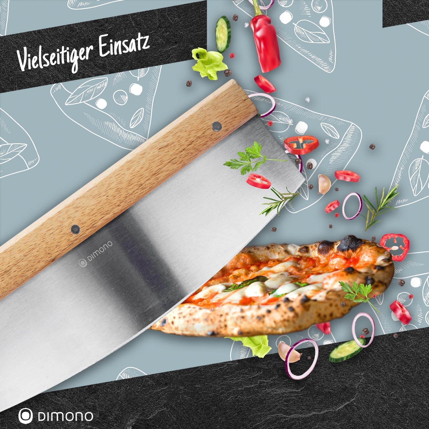 Profi Pizzaschneider Deluxe - 35 cm Wiegemesser Edelstahl & Holz