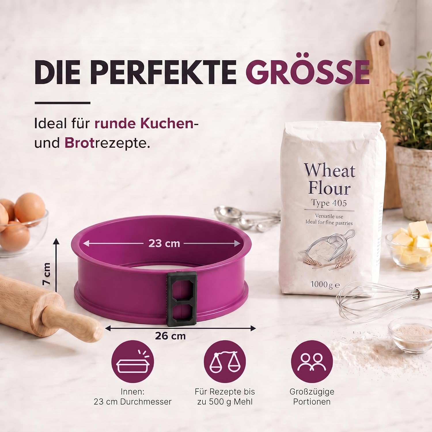 Silikon-Springform 23cm mit Glasboden – Auslaufsicher & Antihaft