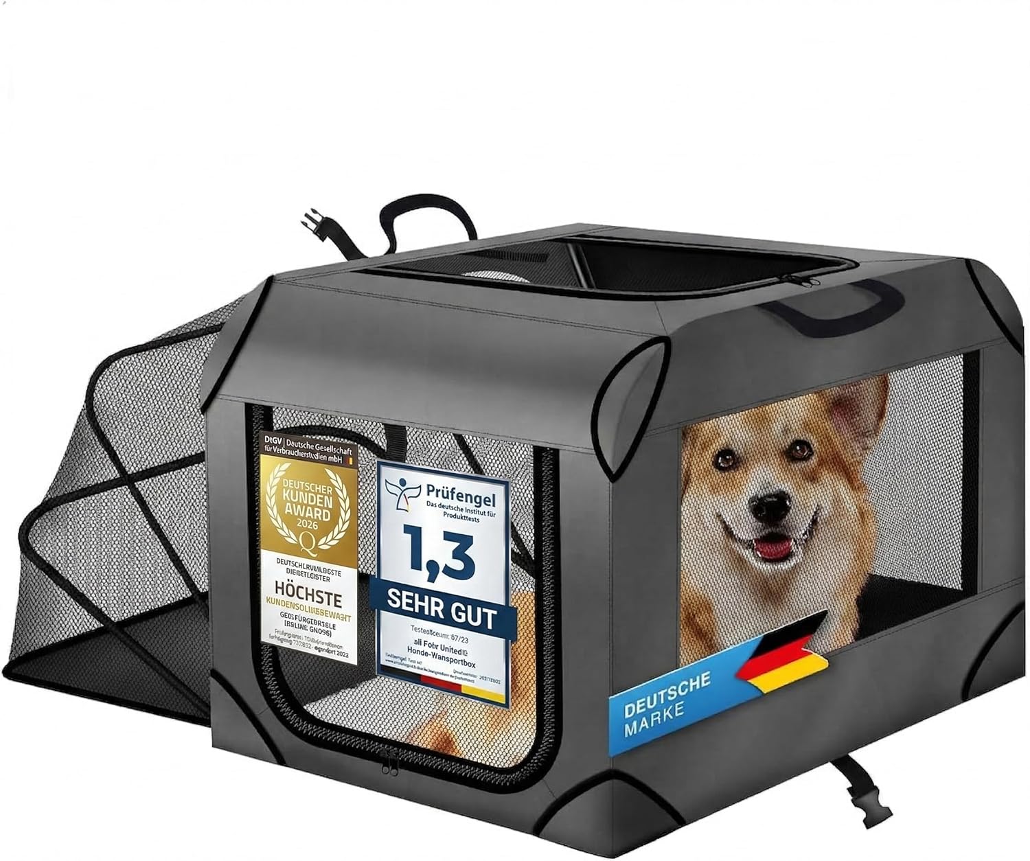 Hundetransportbox & Laufstall Kombi - Faltbare Auto-Hundebox