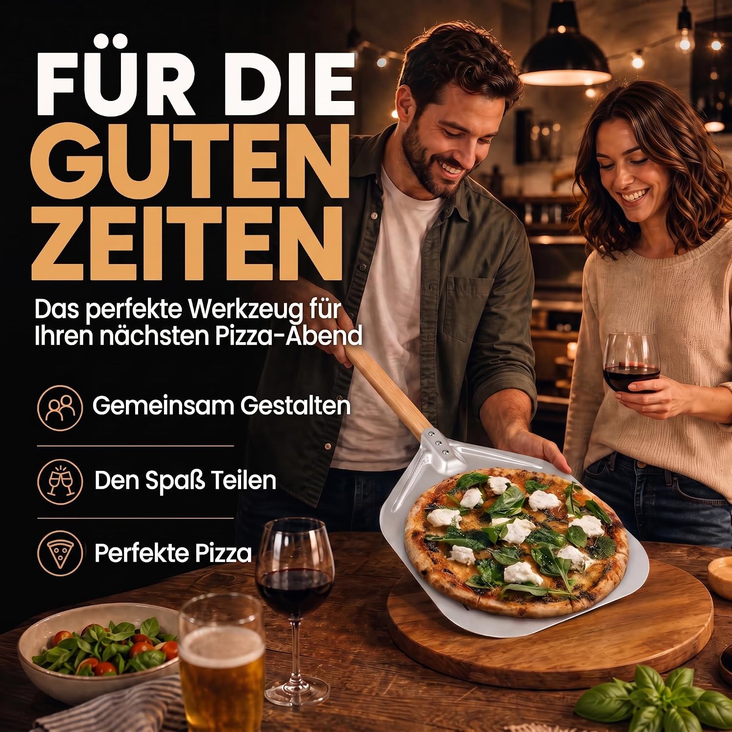 Klappbare Pizzaschaufel mit Holzgriff & Aluminium-Schaufel