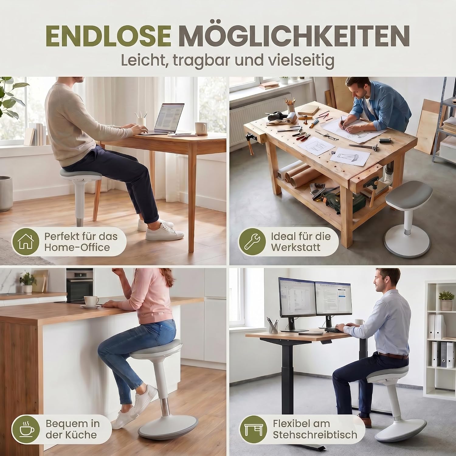 Ergonomischer Stehhocker 35-45cm - Höhenverstellbare Stehhilfe