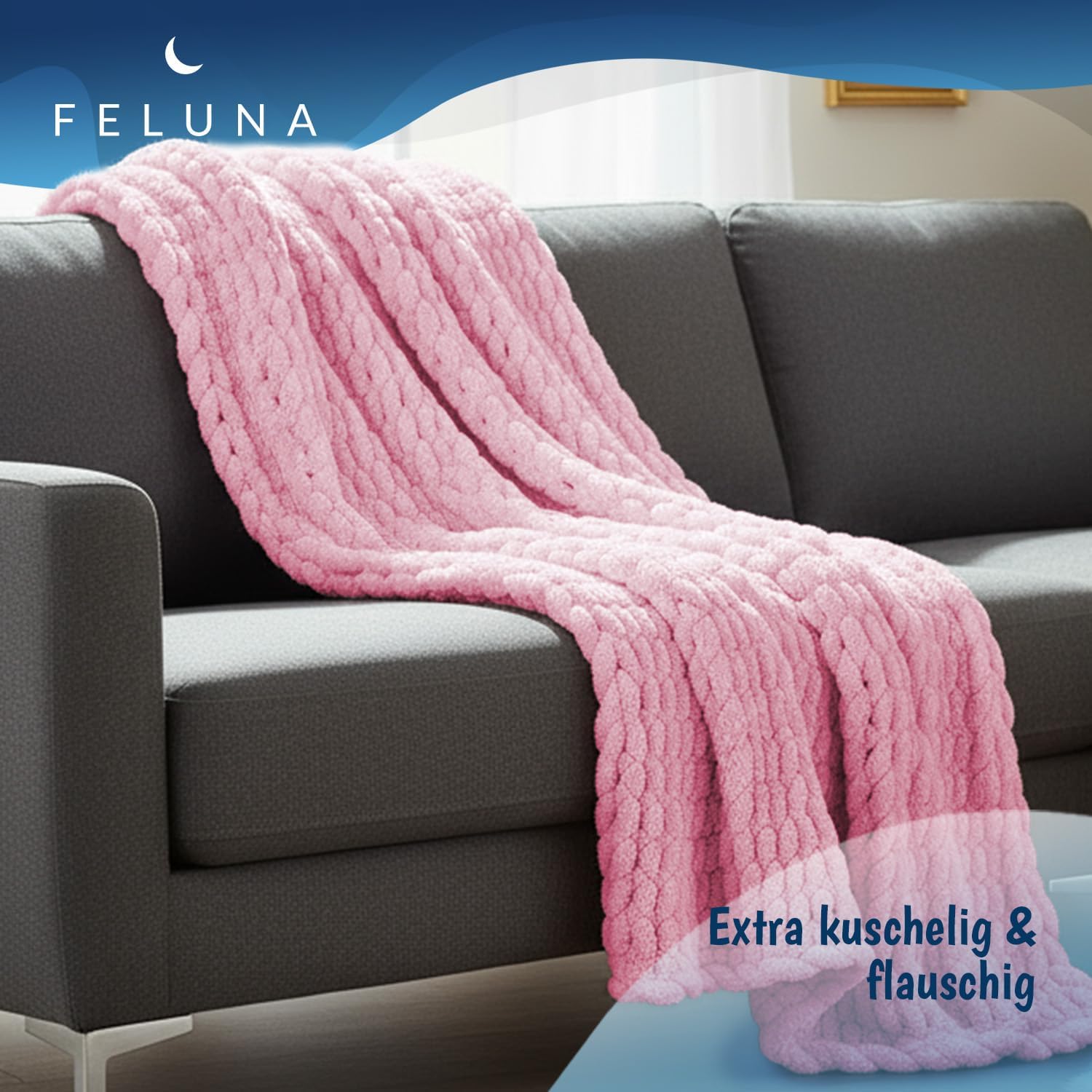 Feluna Grob gestrickte Kuscheldecke – Flauschige Wohndecke XXL