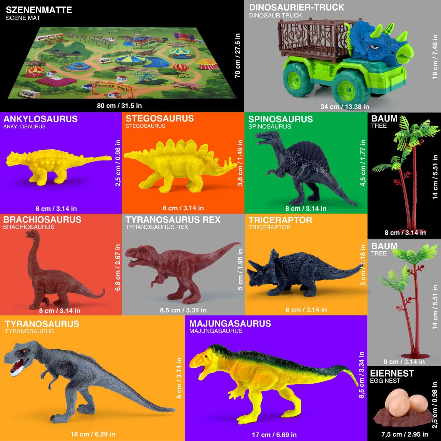 Dino Spiel-Set mit Spielmatte & Box - Robustes Kinder-Geschenk