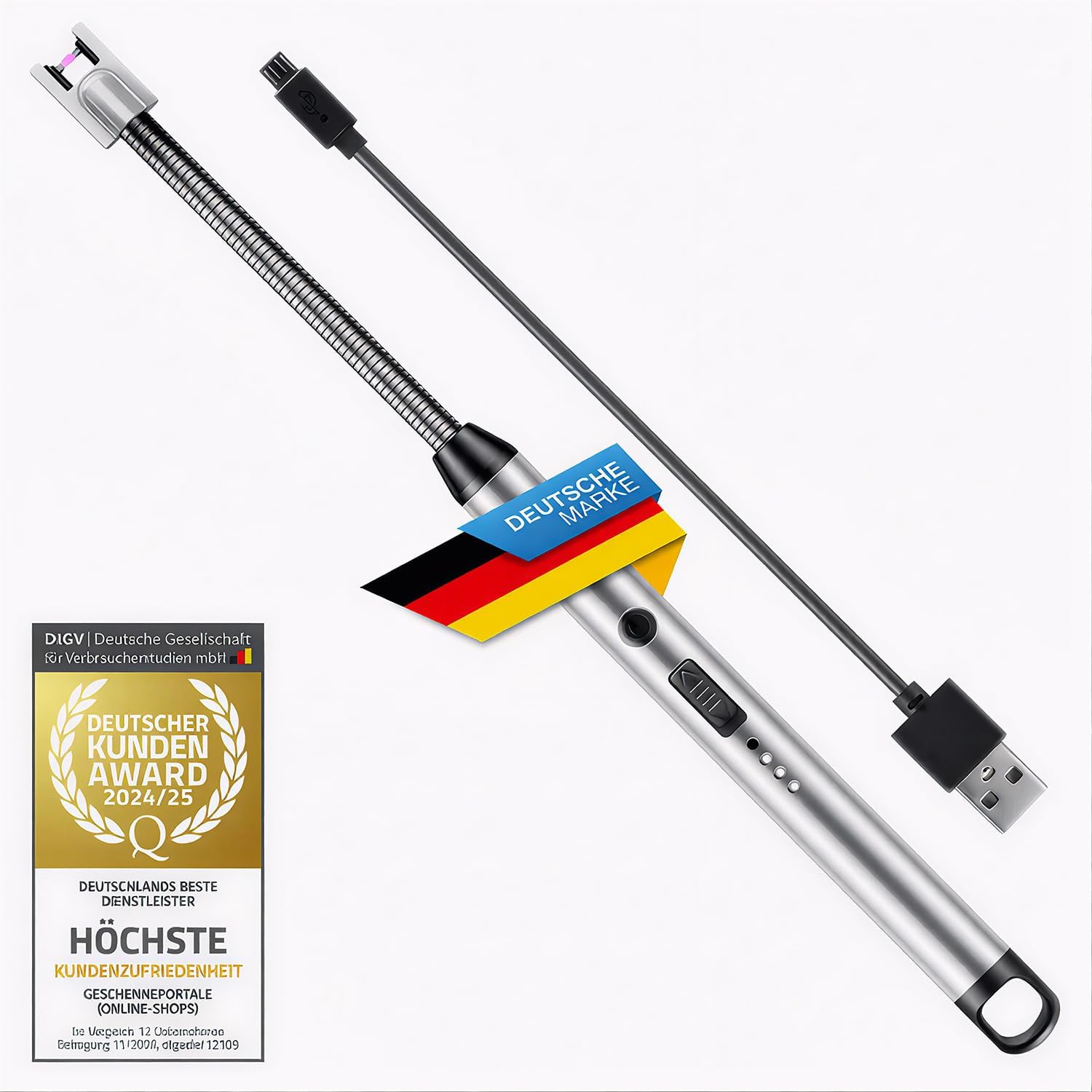 Elektrisches Stabfeuerzeug 360° USB-aufladbar Windfestes Lichtbogen