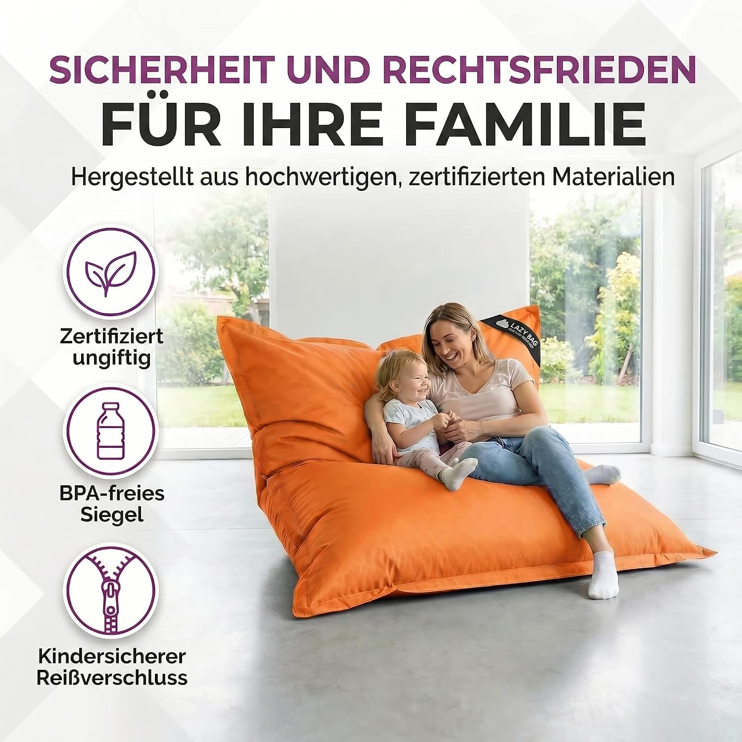 LazyBag Outdoor Sitzsack Junior – Wasserfestes Sitzkissen für Kinder