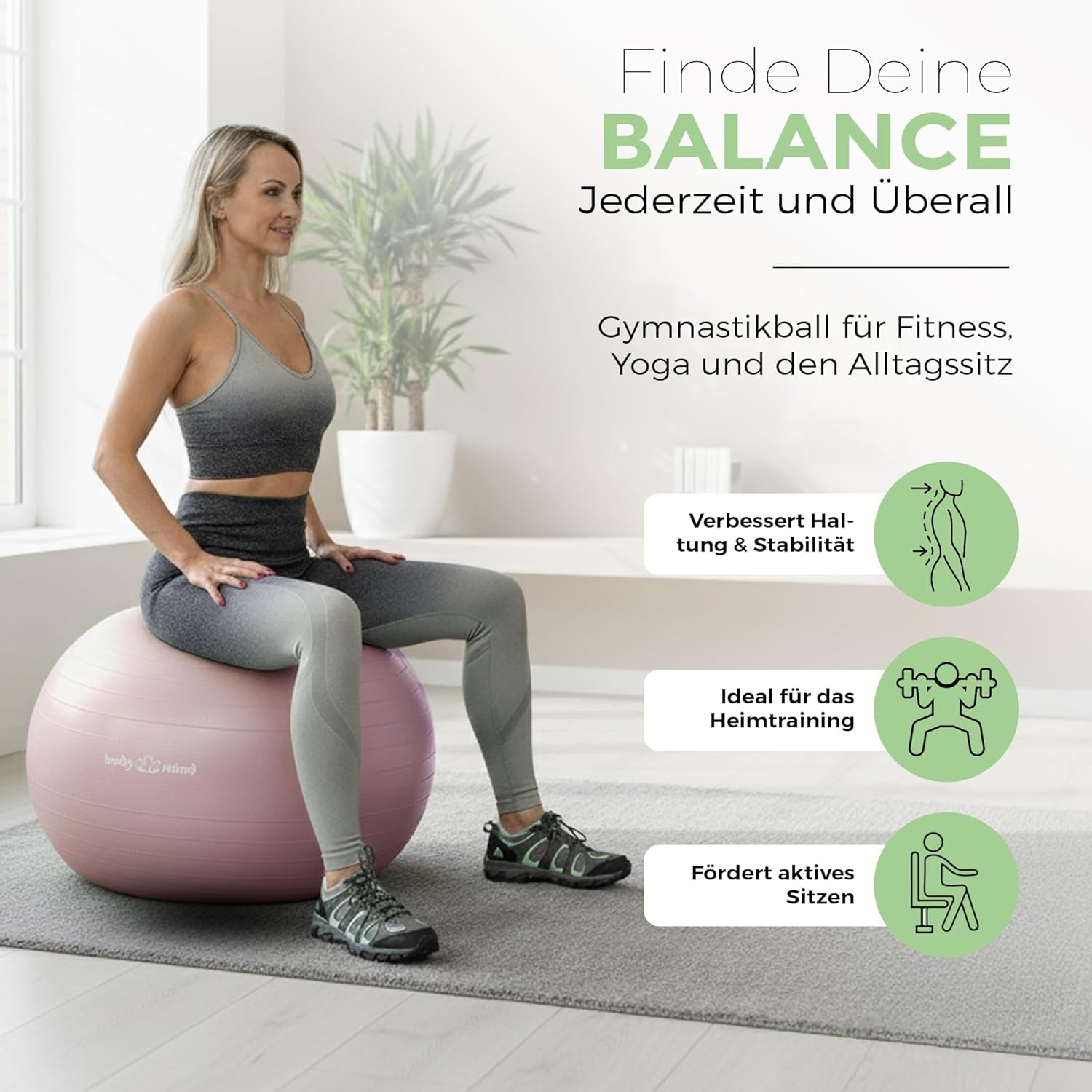Body & Mind Gymnastikball mit Pumpe - Anti-Burst Pilates & Sitzball
