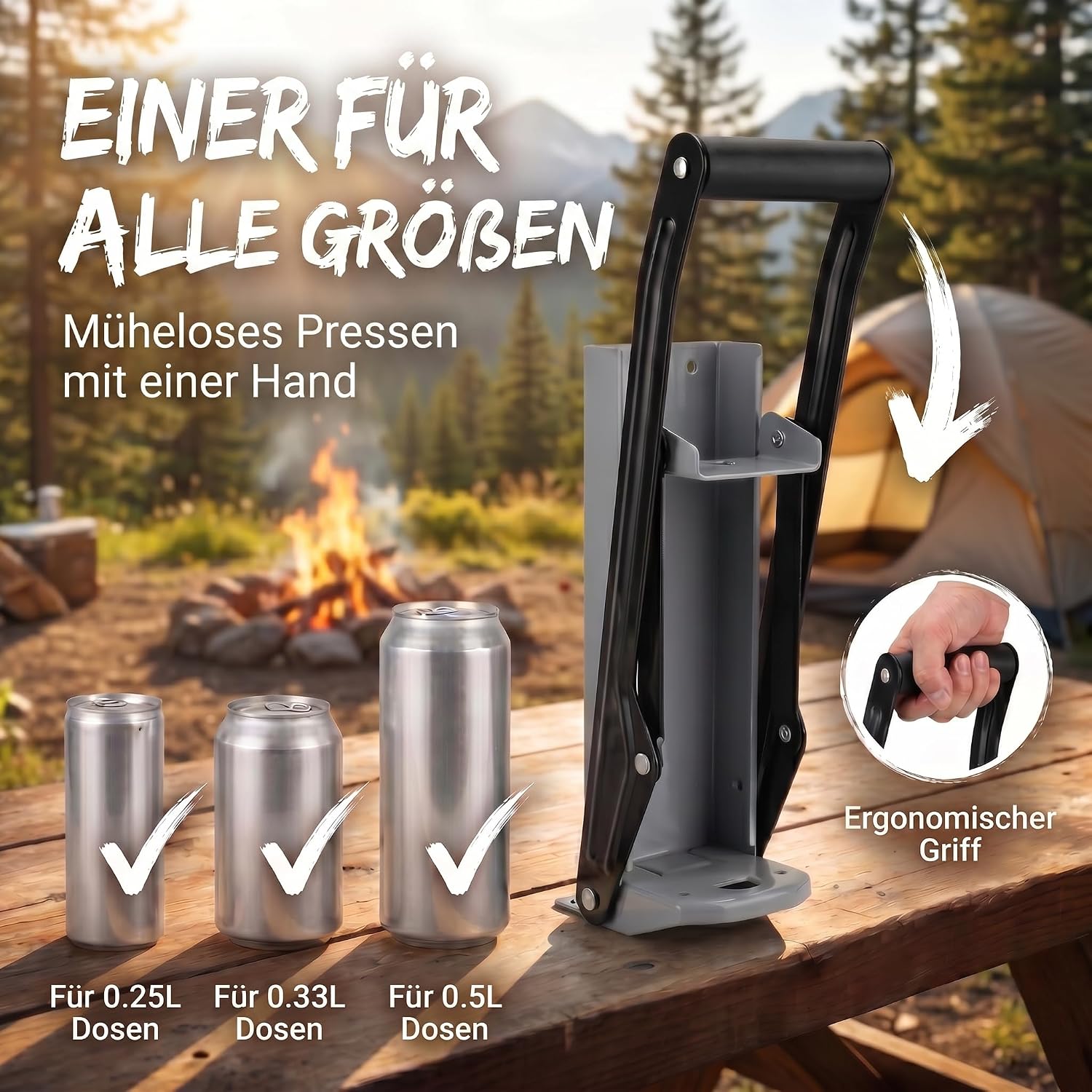 Dosenpresse mit Flaschenöffner - Robuster Dosenquetscher Wandmontage