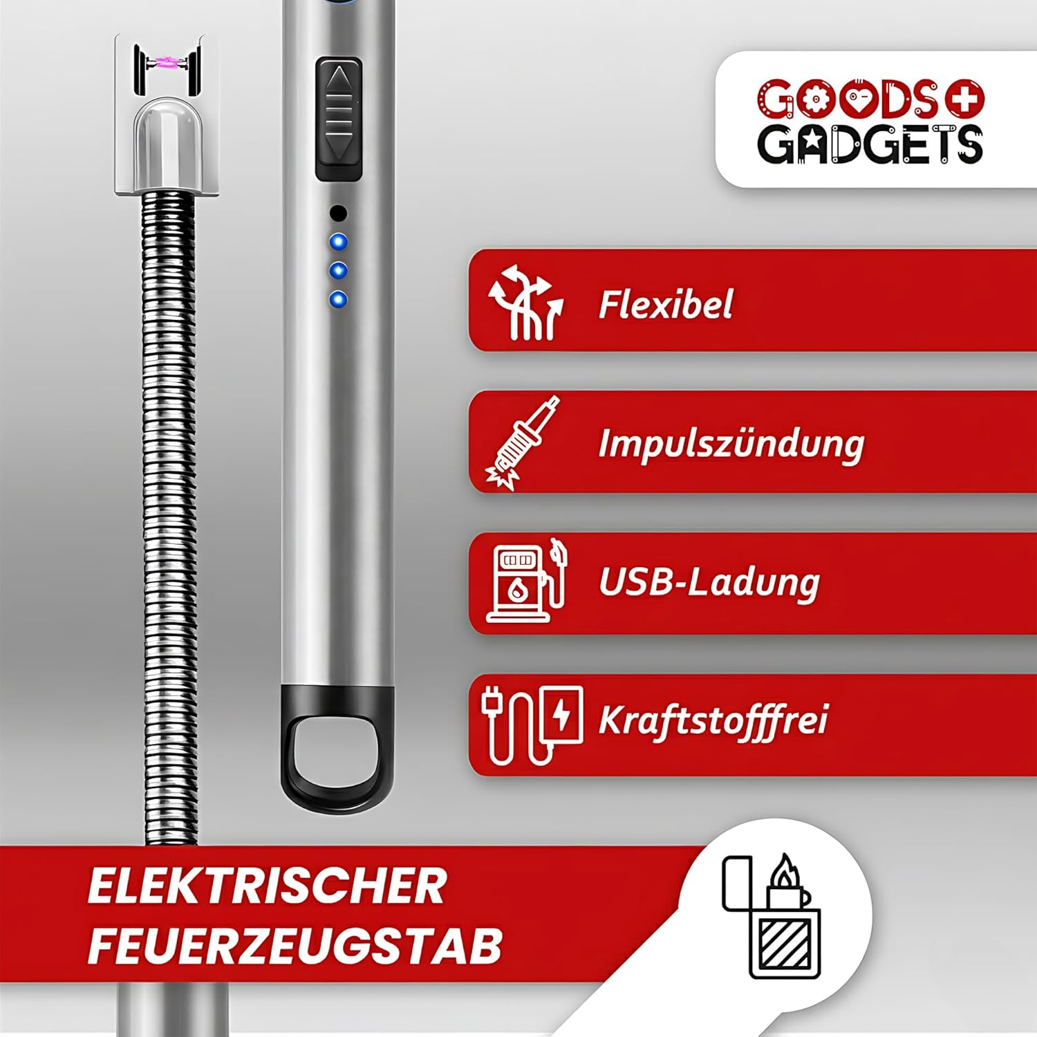 Elektrisches Stabfeuerzeug 360° USB-aufladbar Windfestes Lichtbogen