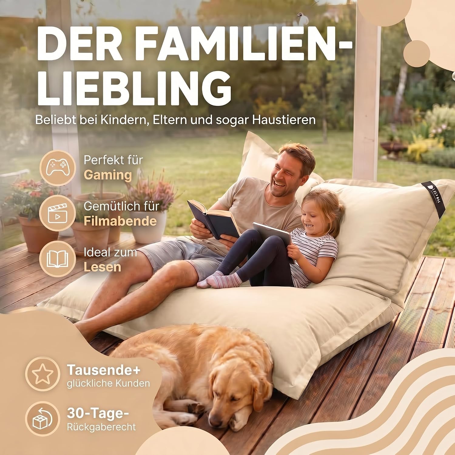 LazyBag XXL Sitzsack - Wasserfestes Outdoor Sitzkissen 180x140 cm