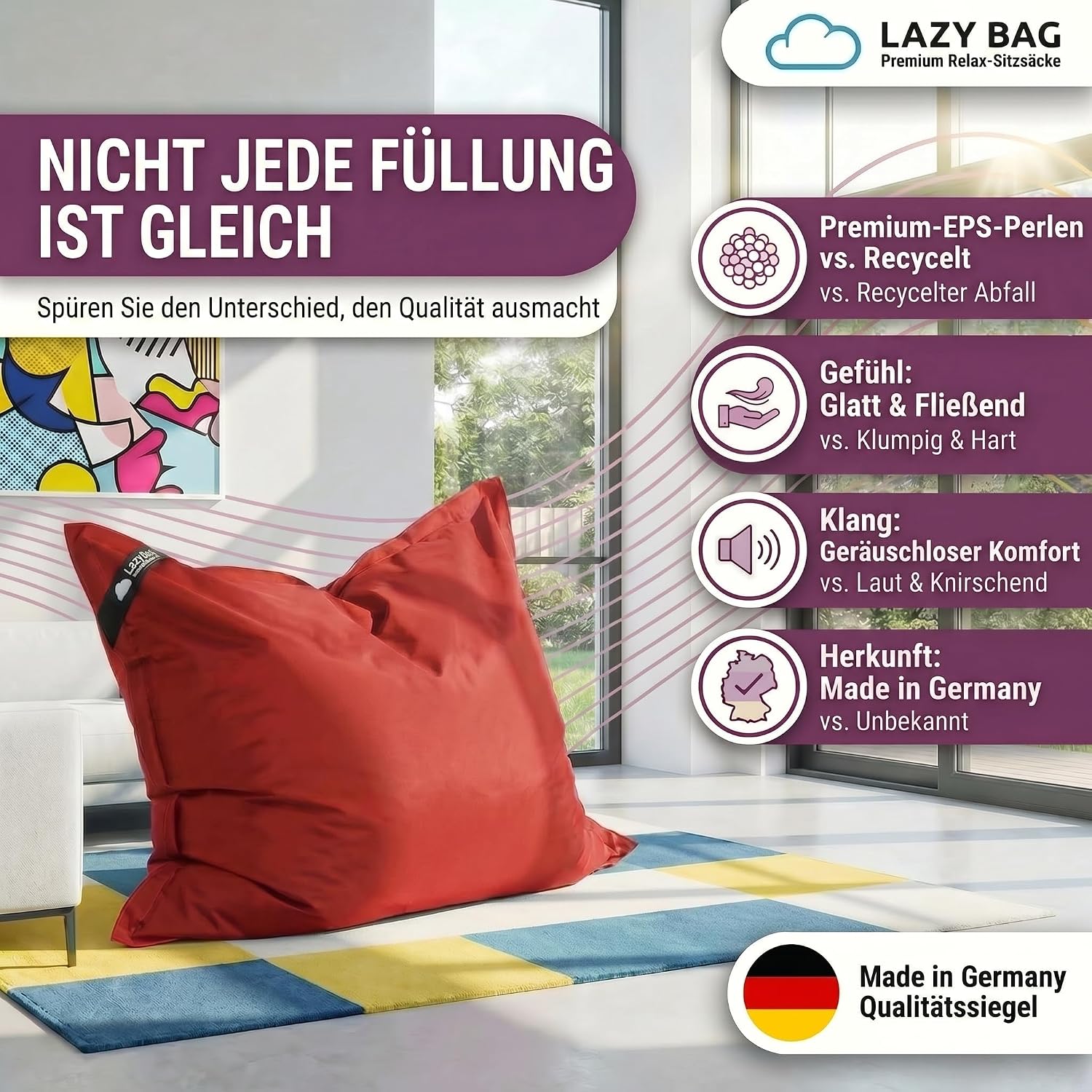 LazyBag Outdoor Sitzsack Junior – Wasserfestes Sitzkissen für Kinder