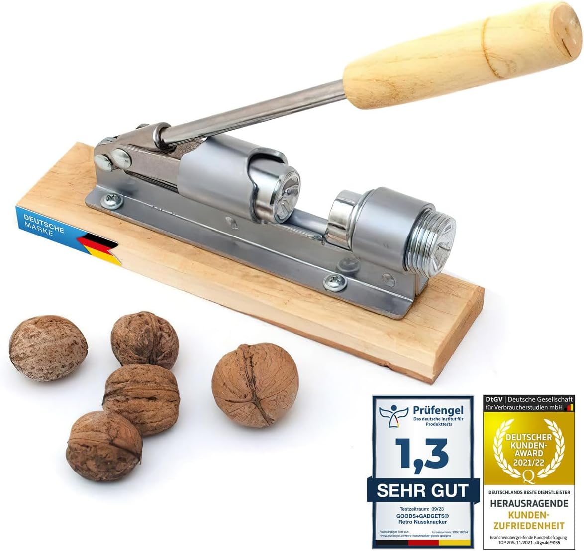 Retro Nussknacker aus Edelstahl mit Hebel-Funktion - Verstellbar