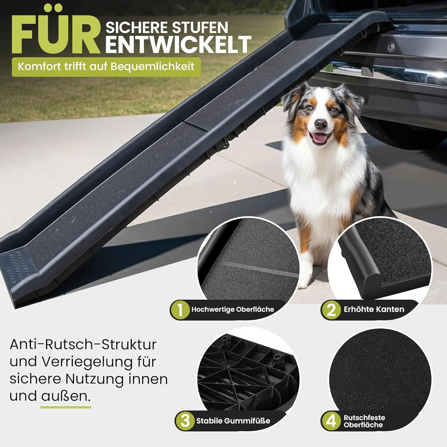 Hunderampe klappbar – Faltbare Auto-Einstiegshilfe für Hunde (90kg)