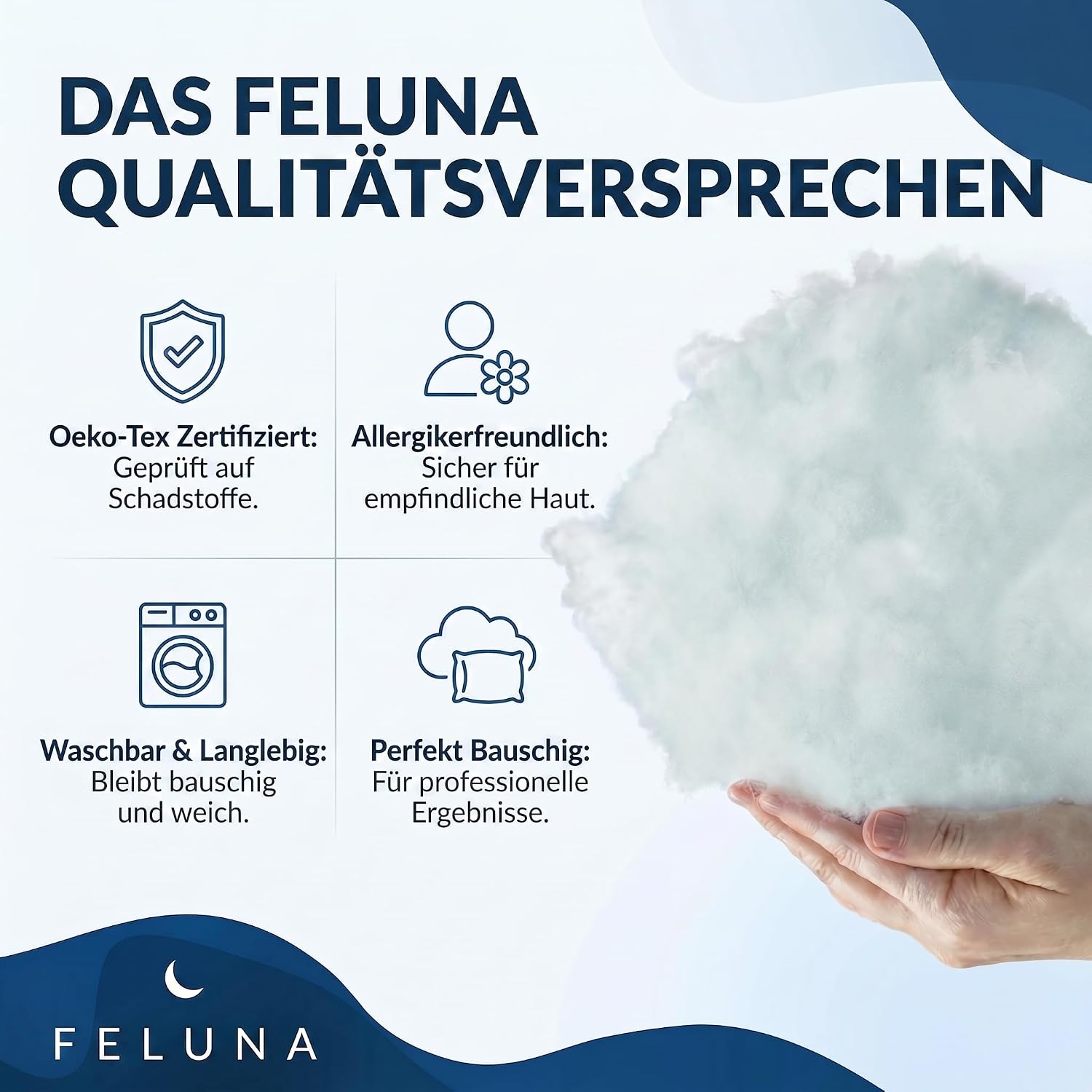 Premium Füllwatte 100% Öko-Tex Polyester für Kissen & Basteln