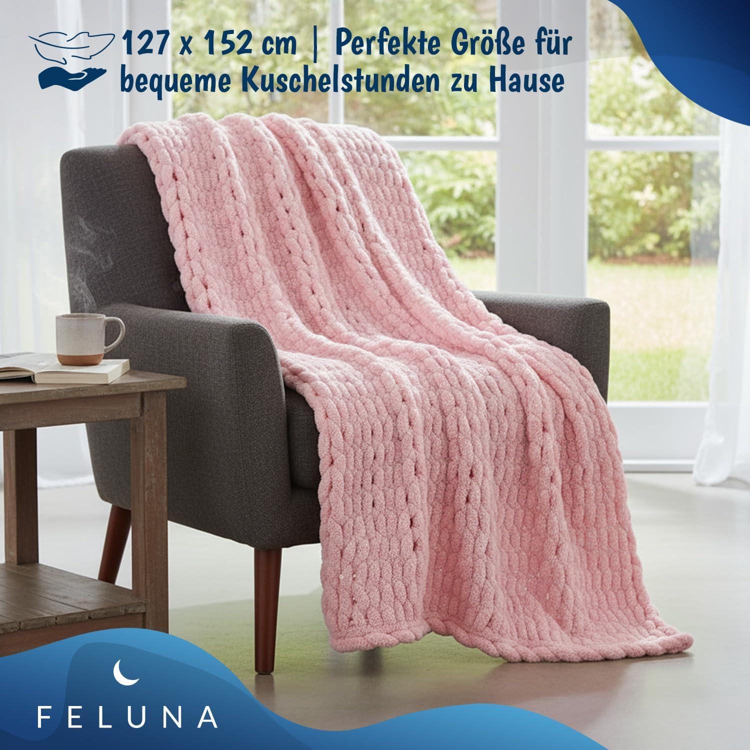 Feluna Grob gestrickte Kuscheldecke – Flauschige Wohndecke XXL