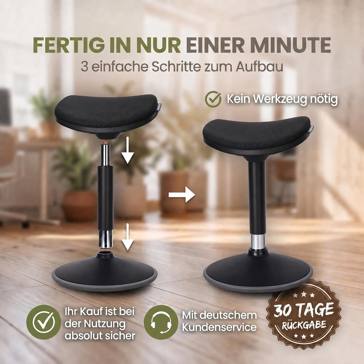 Ergonomischer Stehhocker 35-45cm - Höhenverstellbare Stehhilfe
